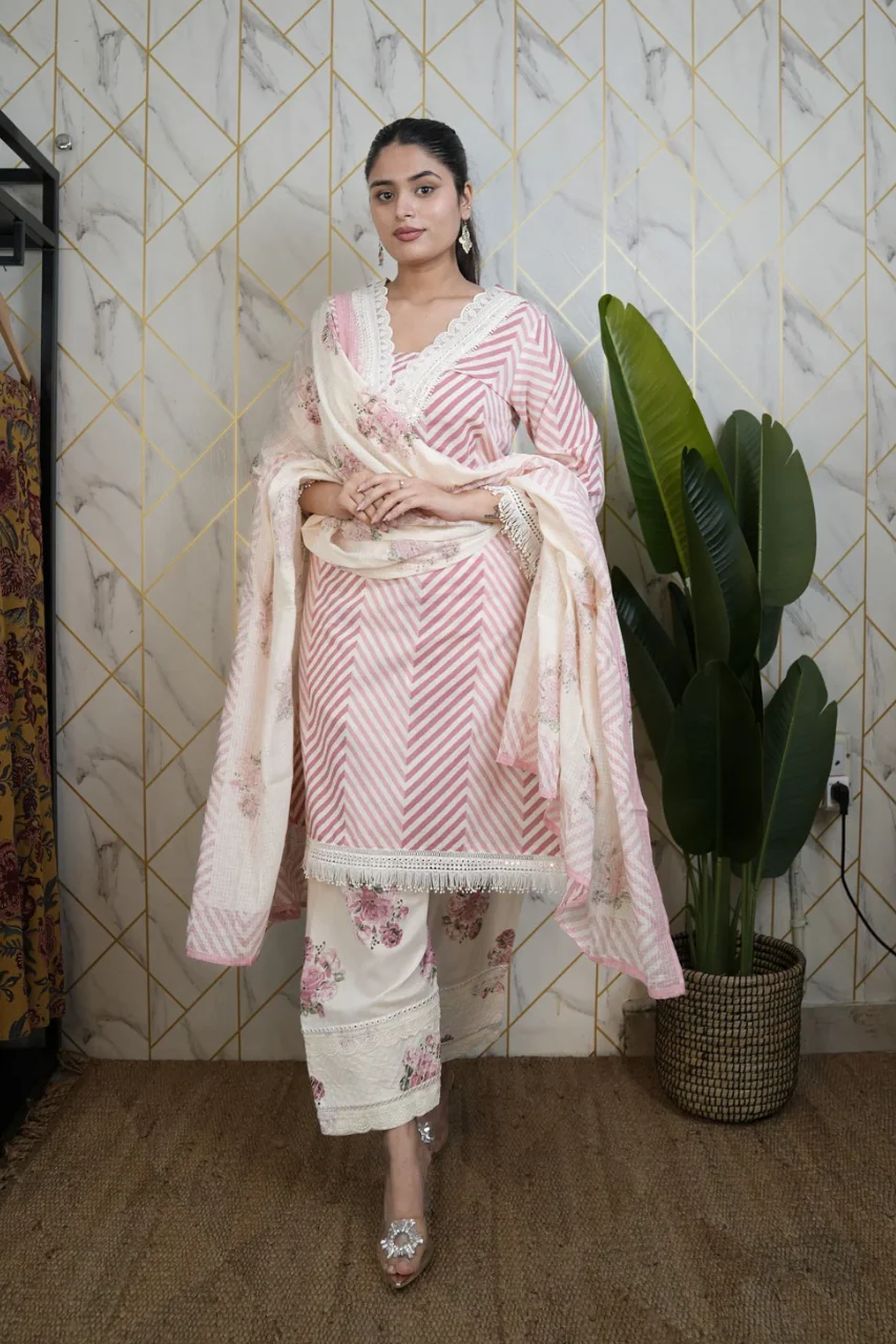 Sara Leheriya Cotton Detailed Farshi Salwar Set - Image 10