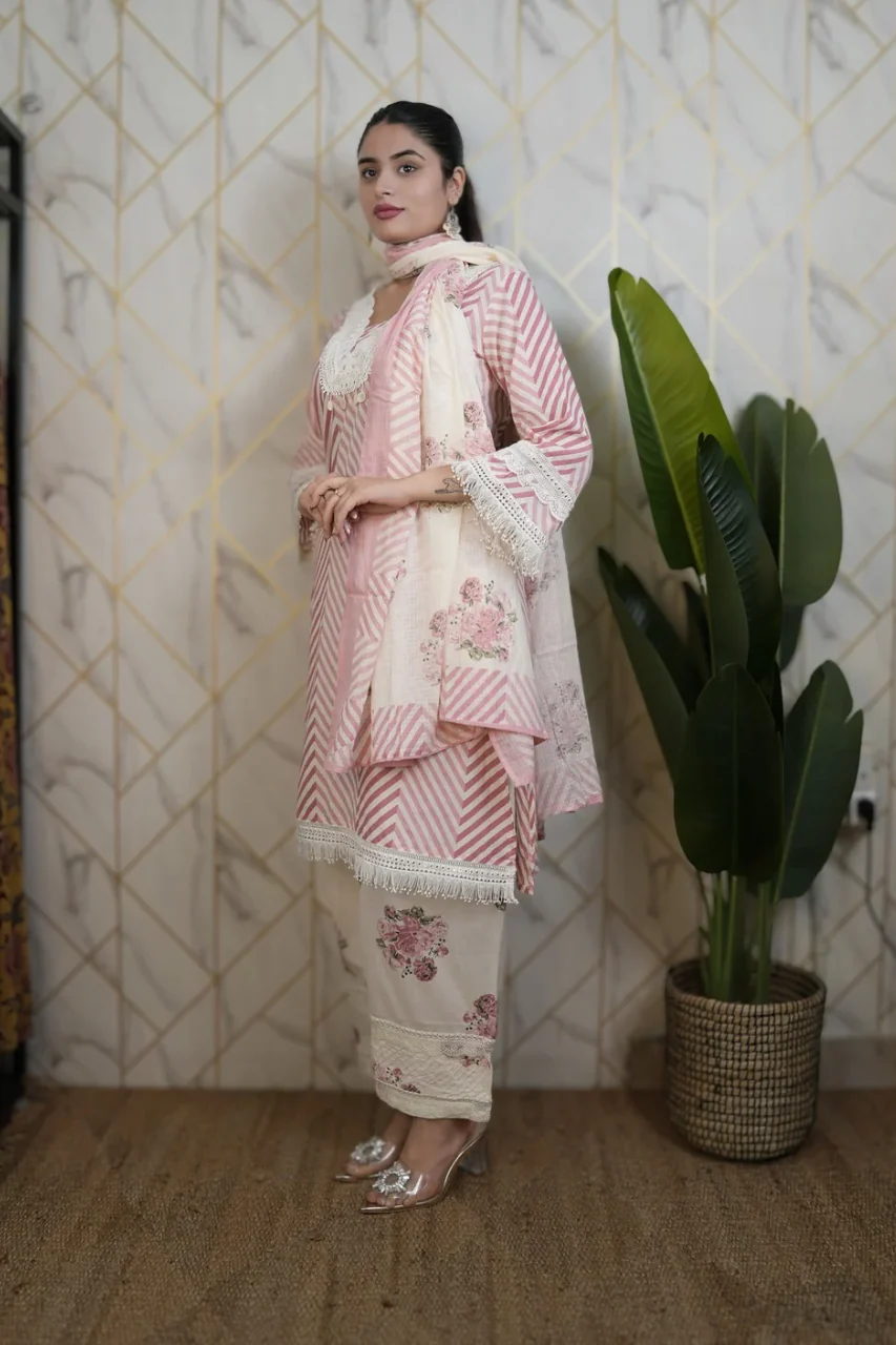 Sara Leheriya Cotton Detailed Farshi Salwar Set - Image 11