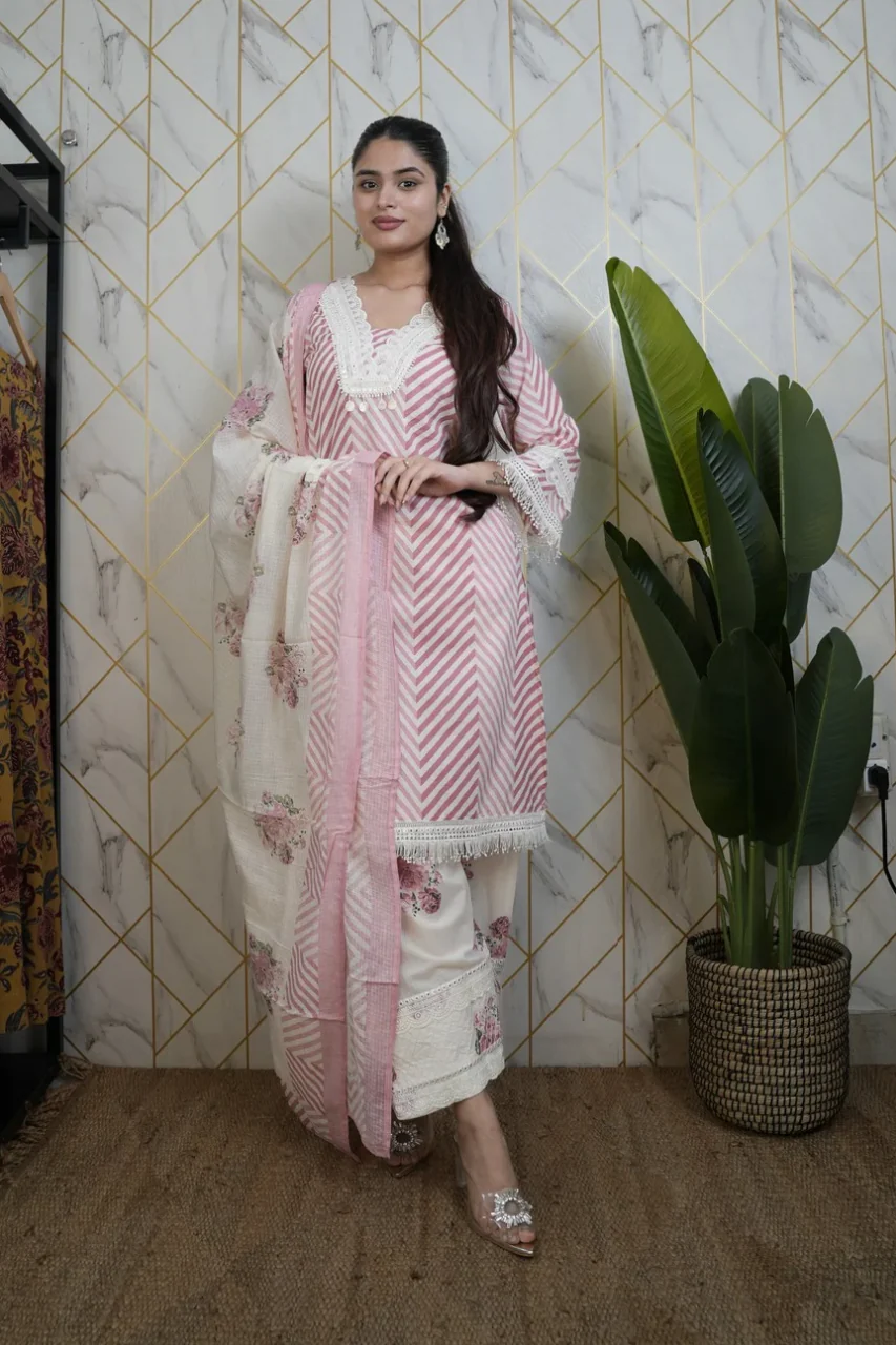 Sara Leheriya Cotton Detailed Farshi Salwar Set - Image 12