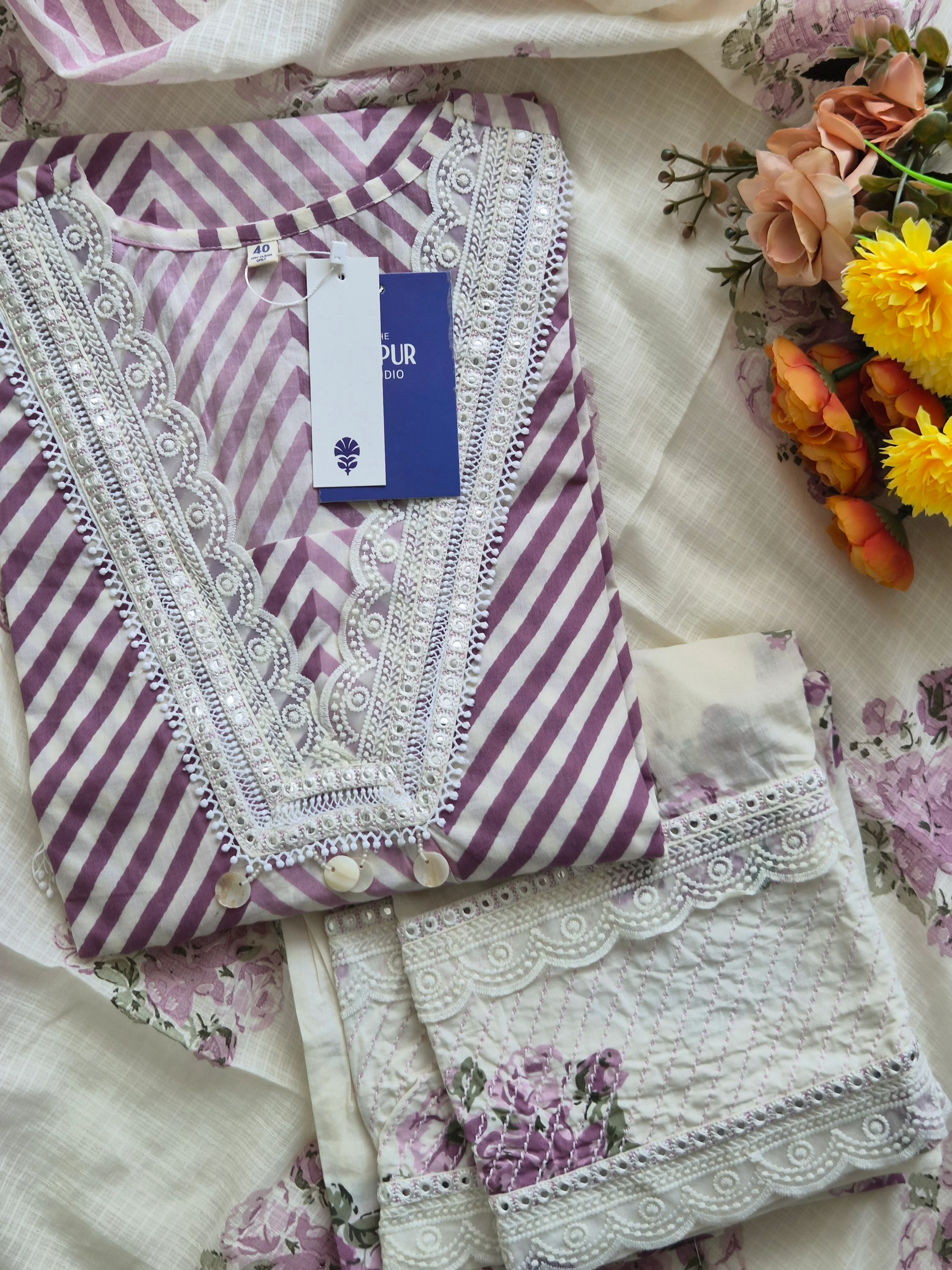 Sara Leheriya Cotton Detailed Farshi Salwar Set - Image 14