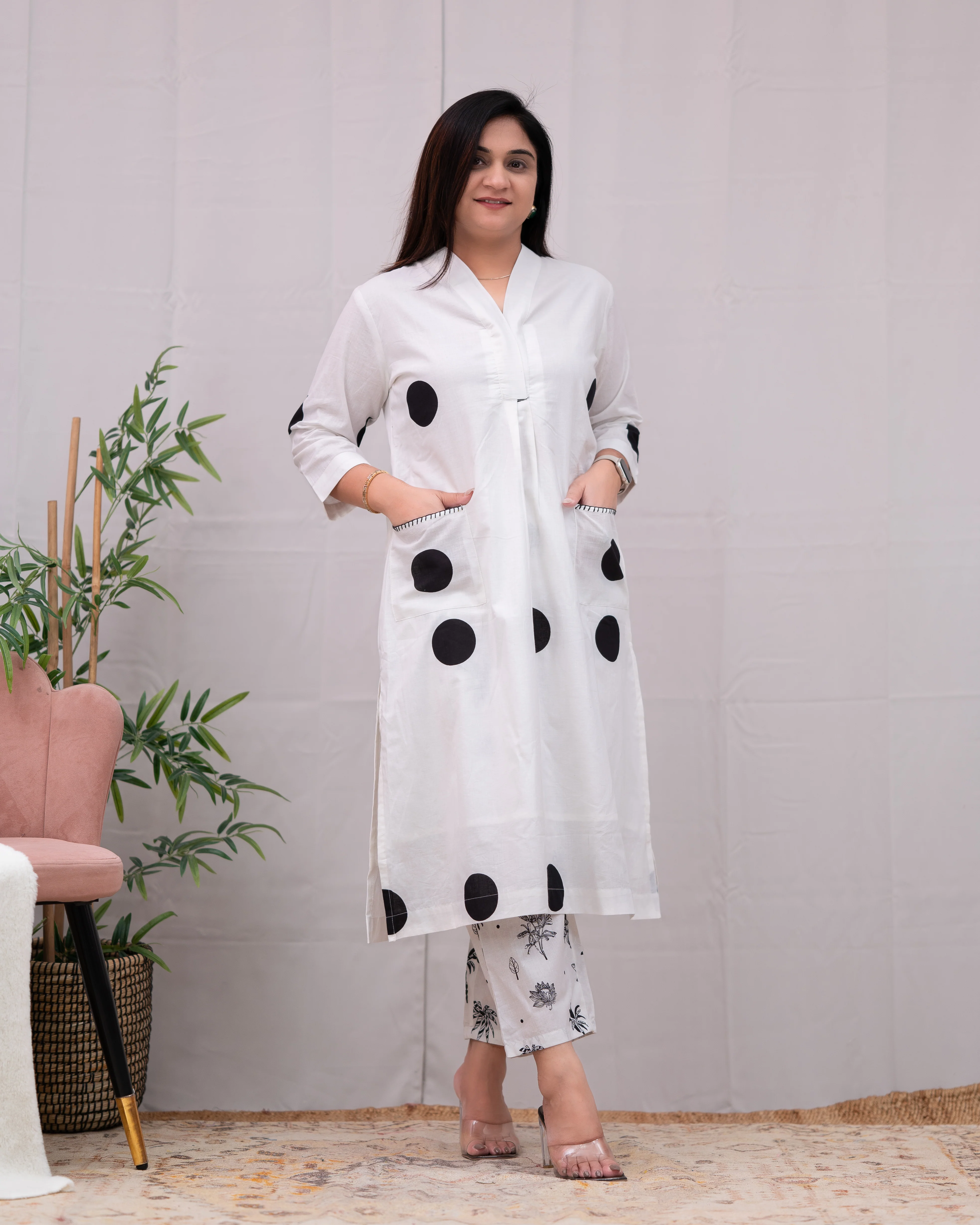 Sara Polka Print Mul Cotton A-line Coord Set - Image 3