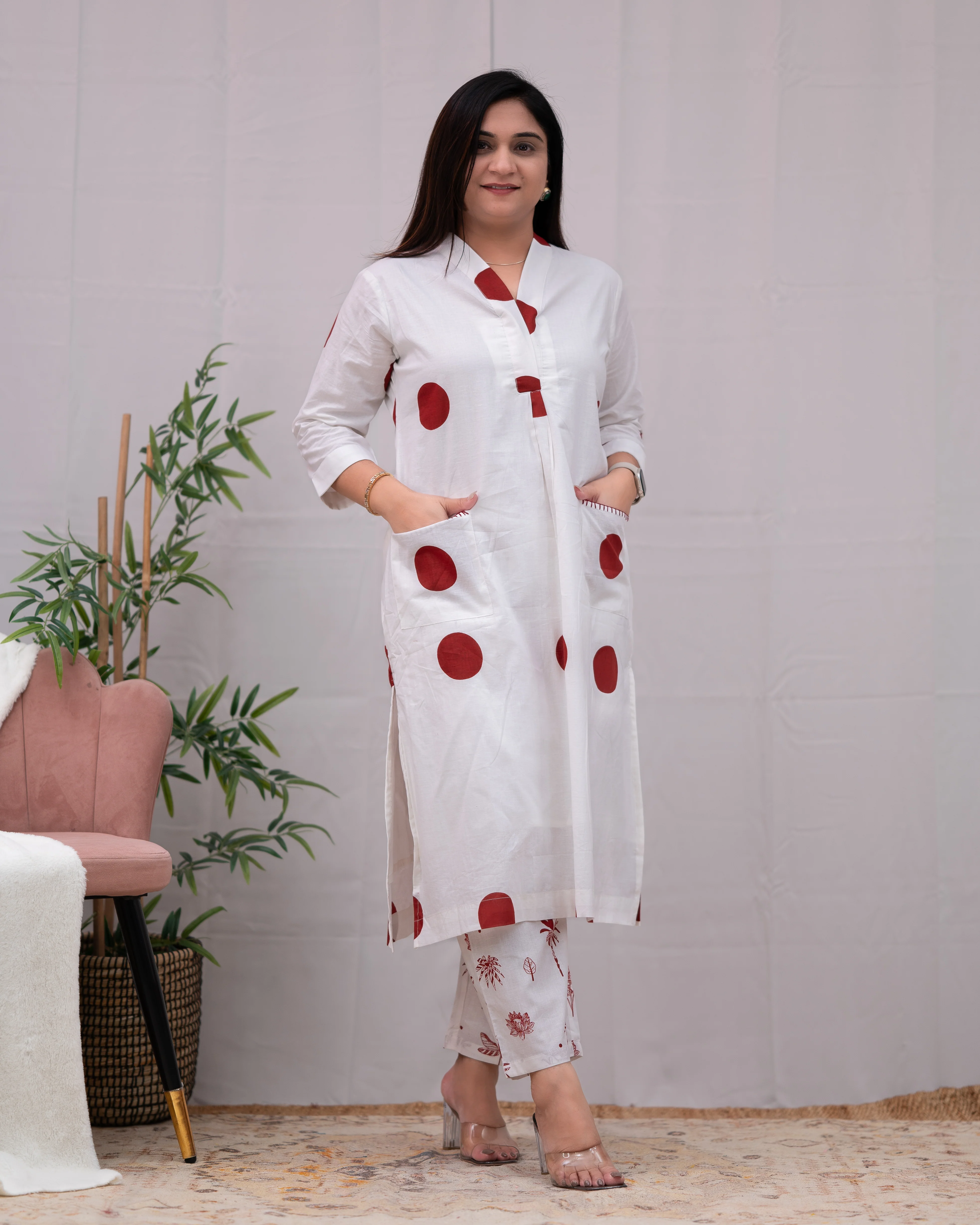 Sara Polka Print Mul Cotton A-line Coord Set - Image 8