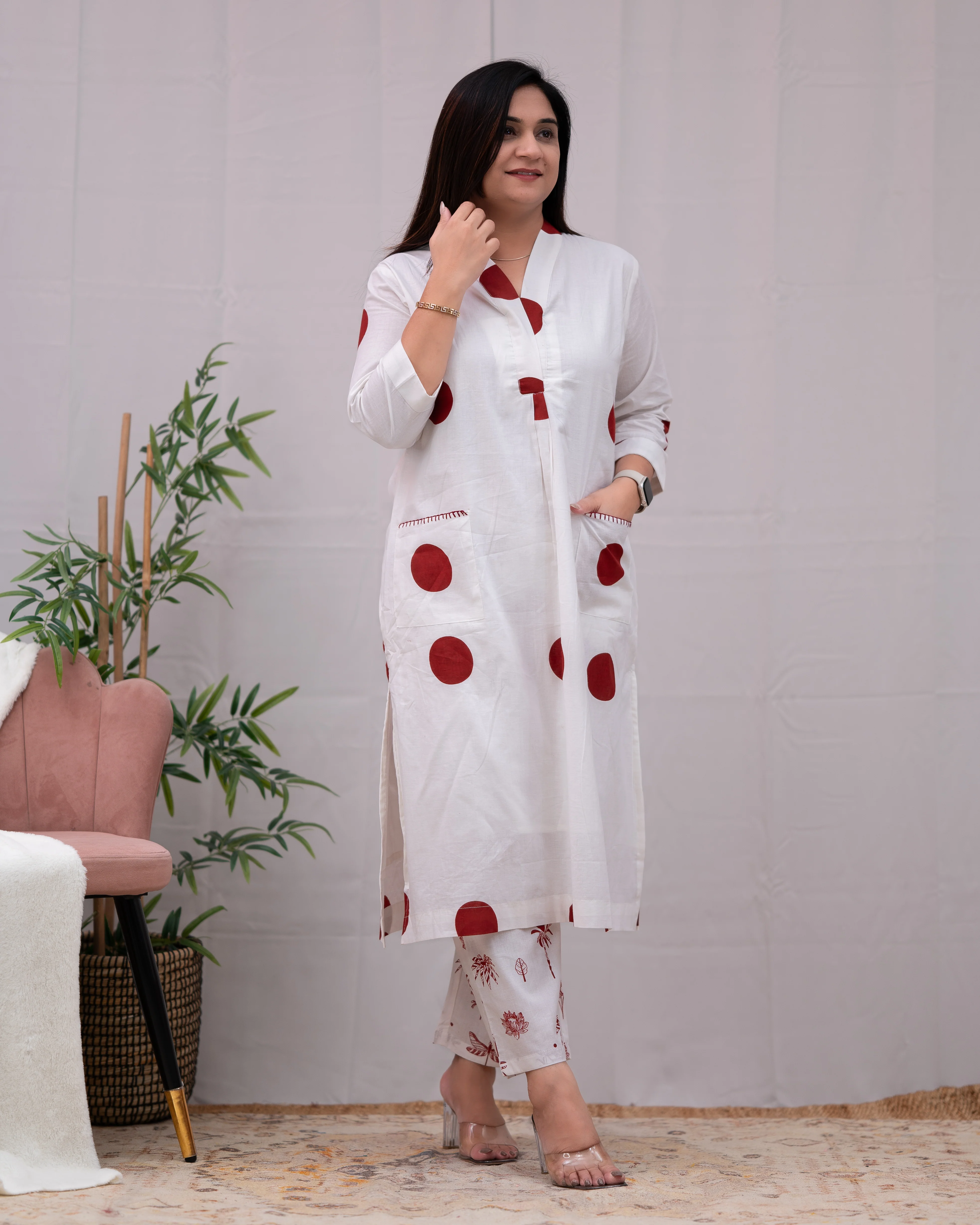 Sara Polka Print Mul Cotton A-line Coord Set - Image 9