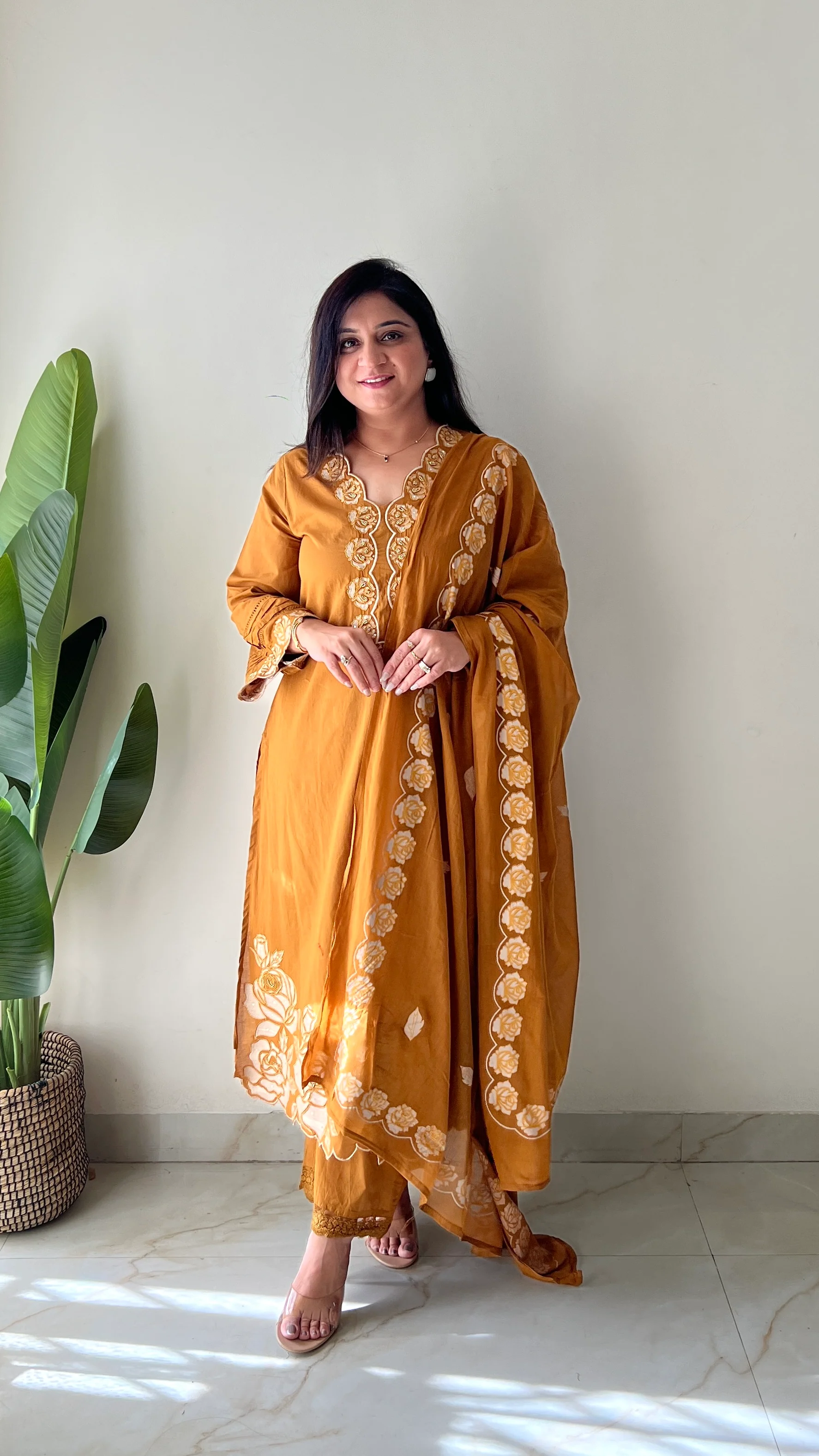Sejal Mustard Cotton Cutwork Applique HandEmbroidered Pant set - Image 7