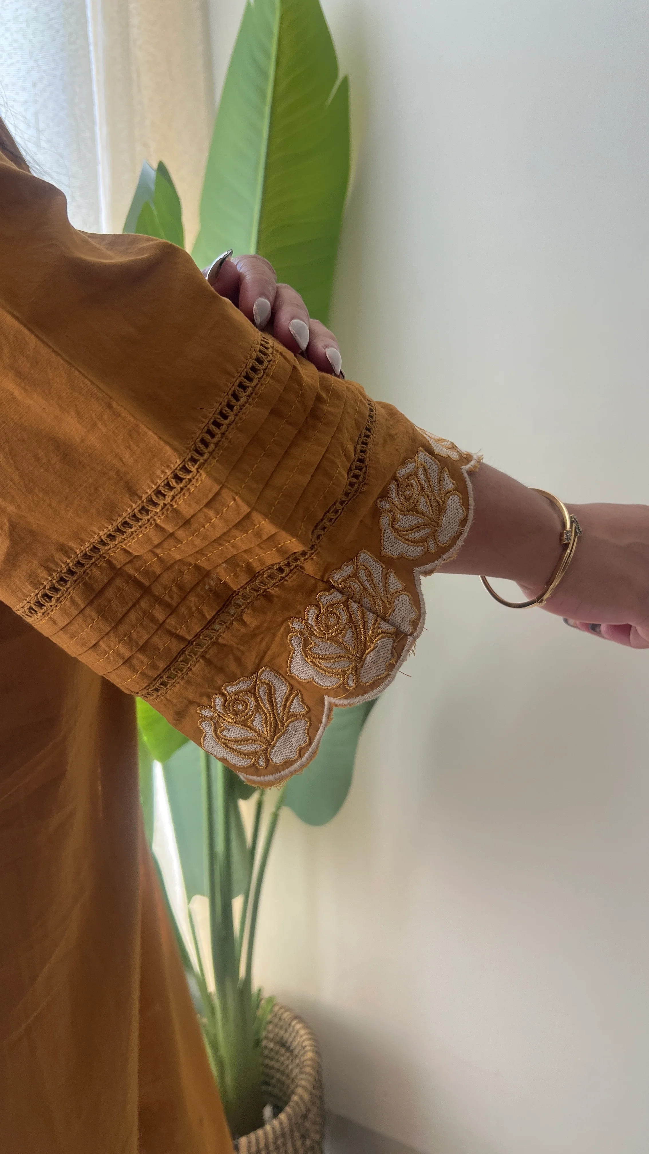 Sejal Mustard Cotton Cutwork Applique HandEmbroidered Pant set - Image 9