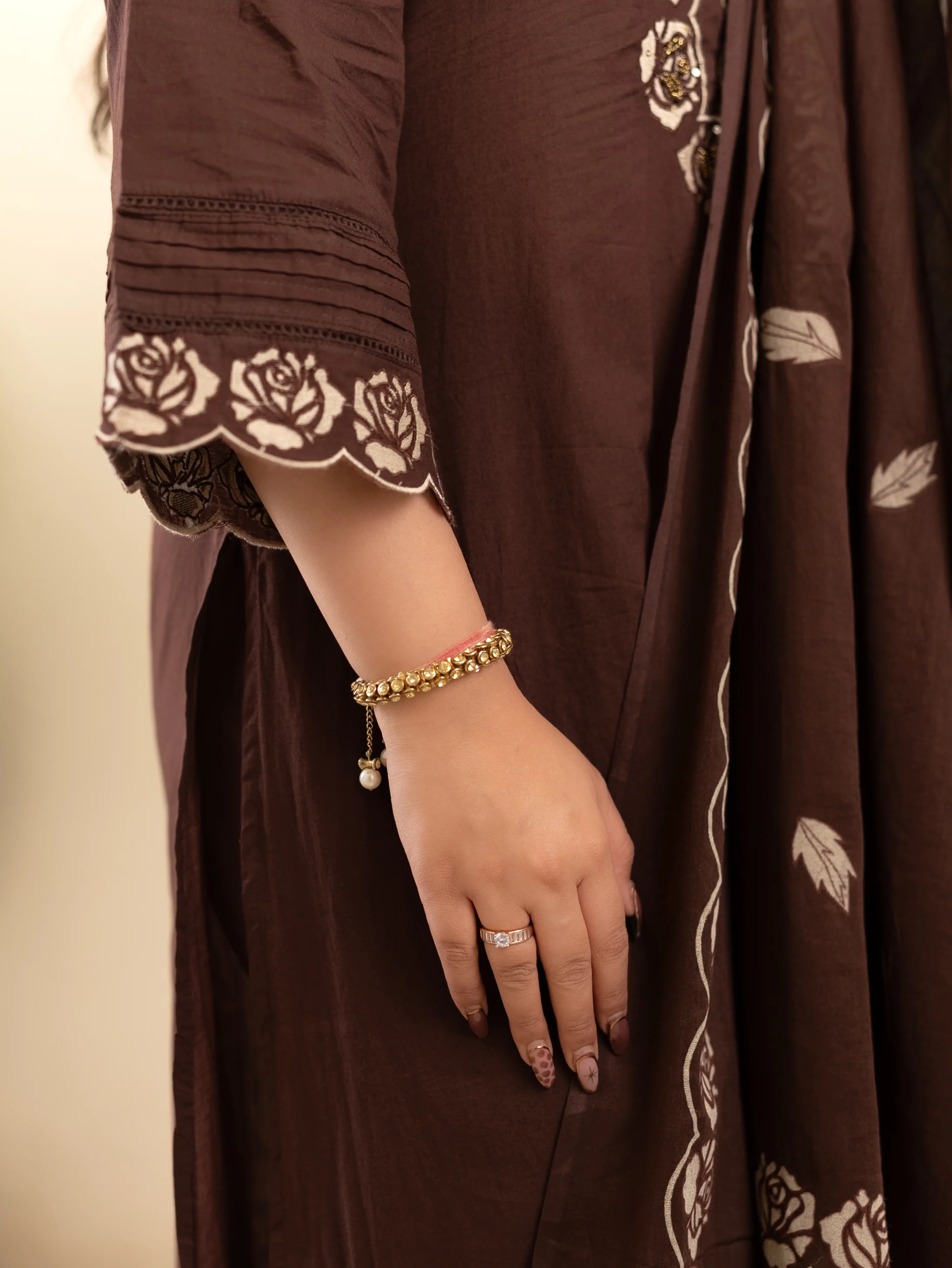Sejal Brown Cotton Cutwork Applique HandEmbroidered Pant set - Image 6