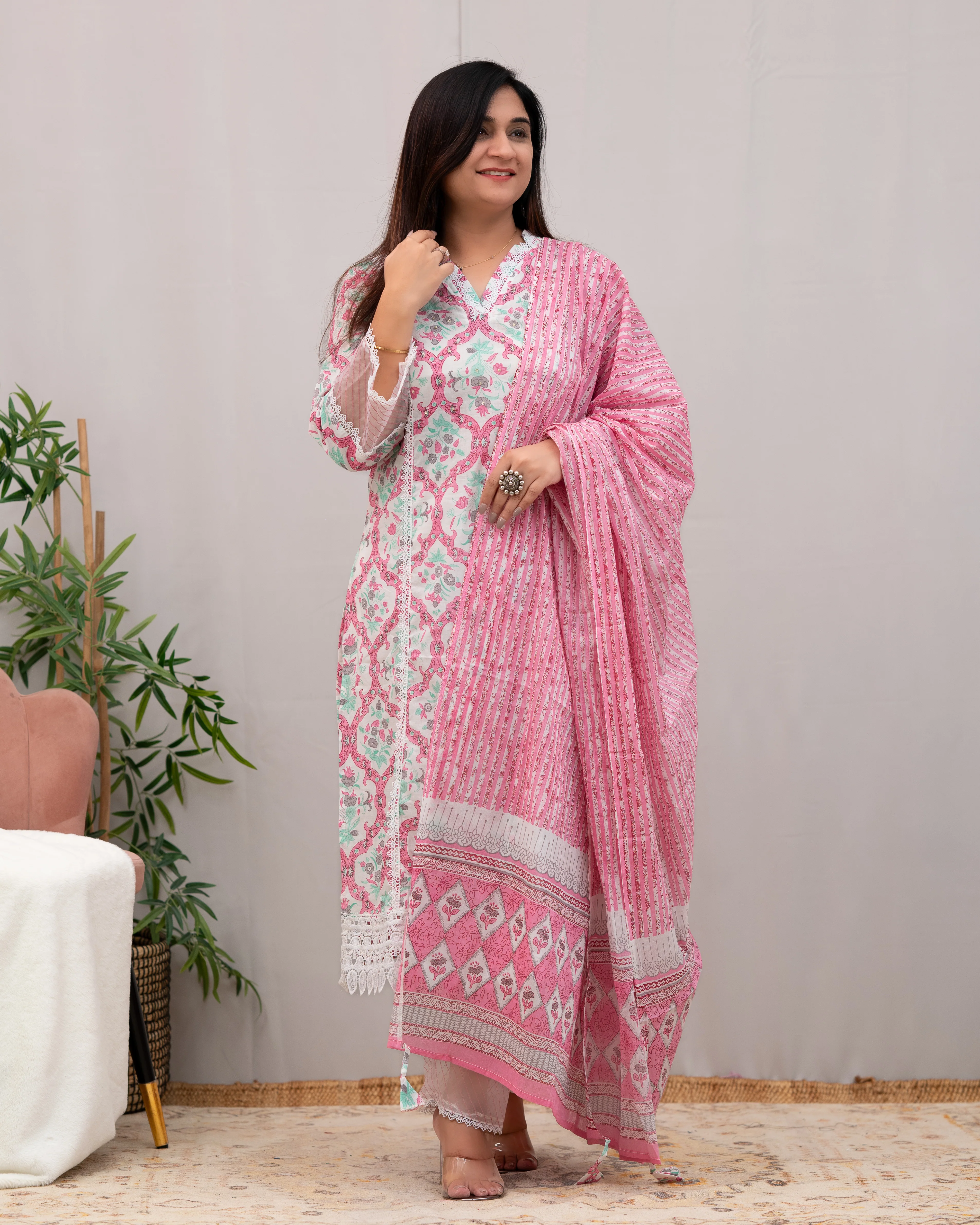 Shabana Cotton Pakistani Suit with Lace Detailing - Image 2