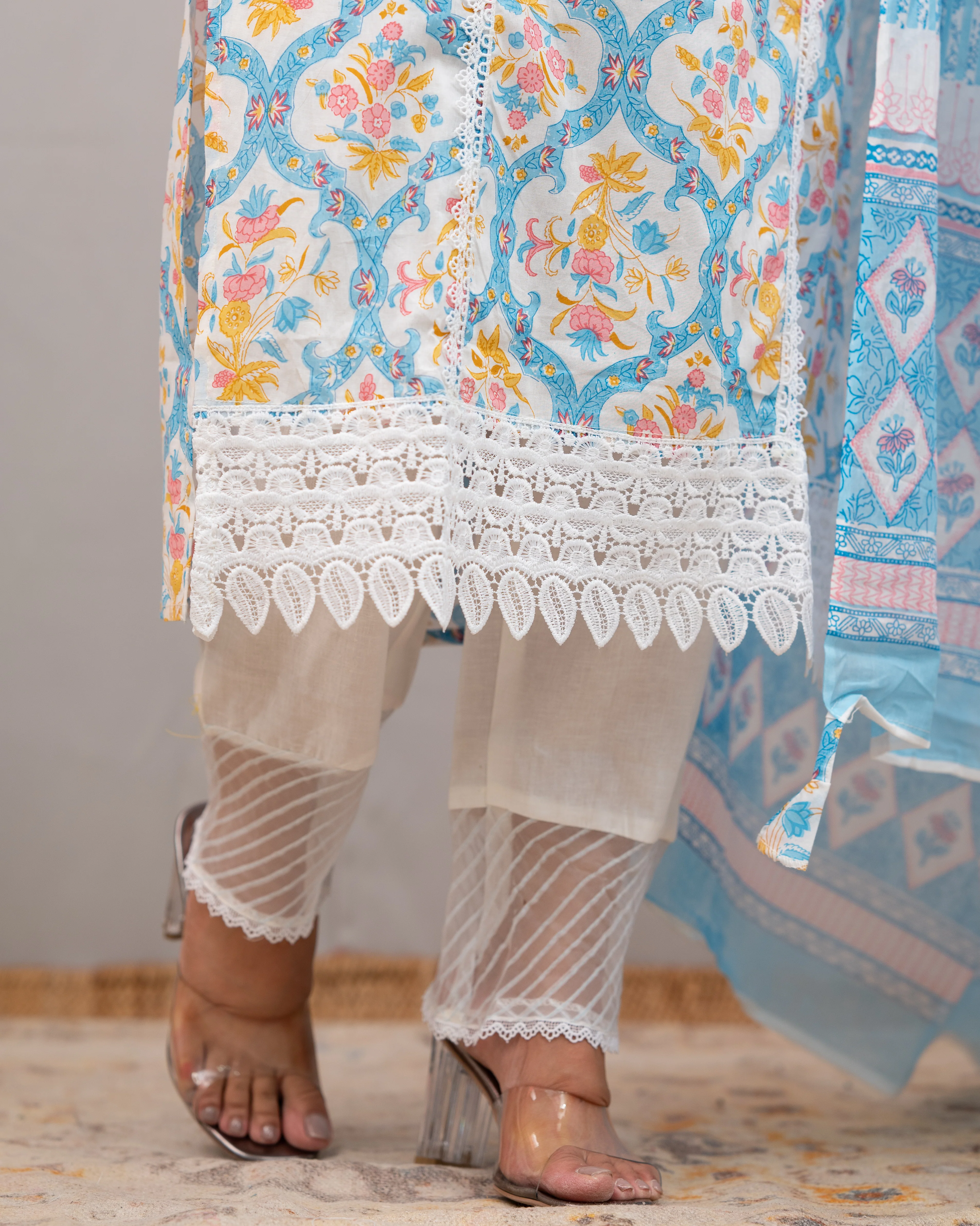 Shabana Cotton Pakistani Suit with Lace Detailing - Image 8