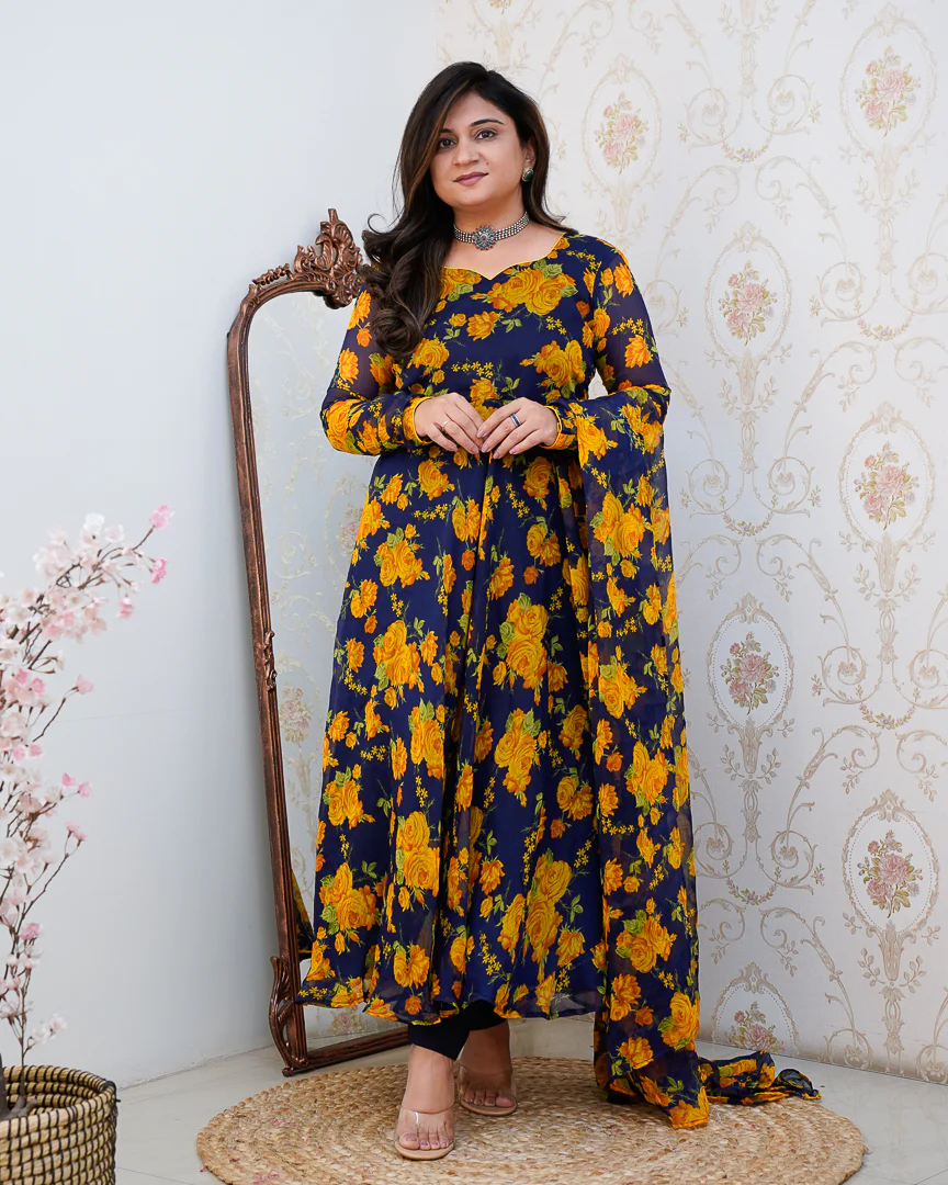 Shibani Floral Chiffon Anarkali Set - Image 3