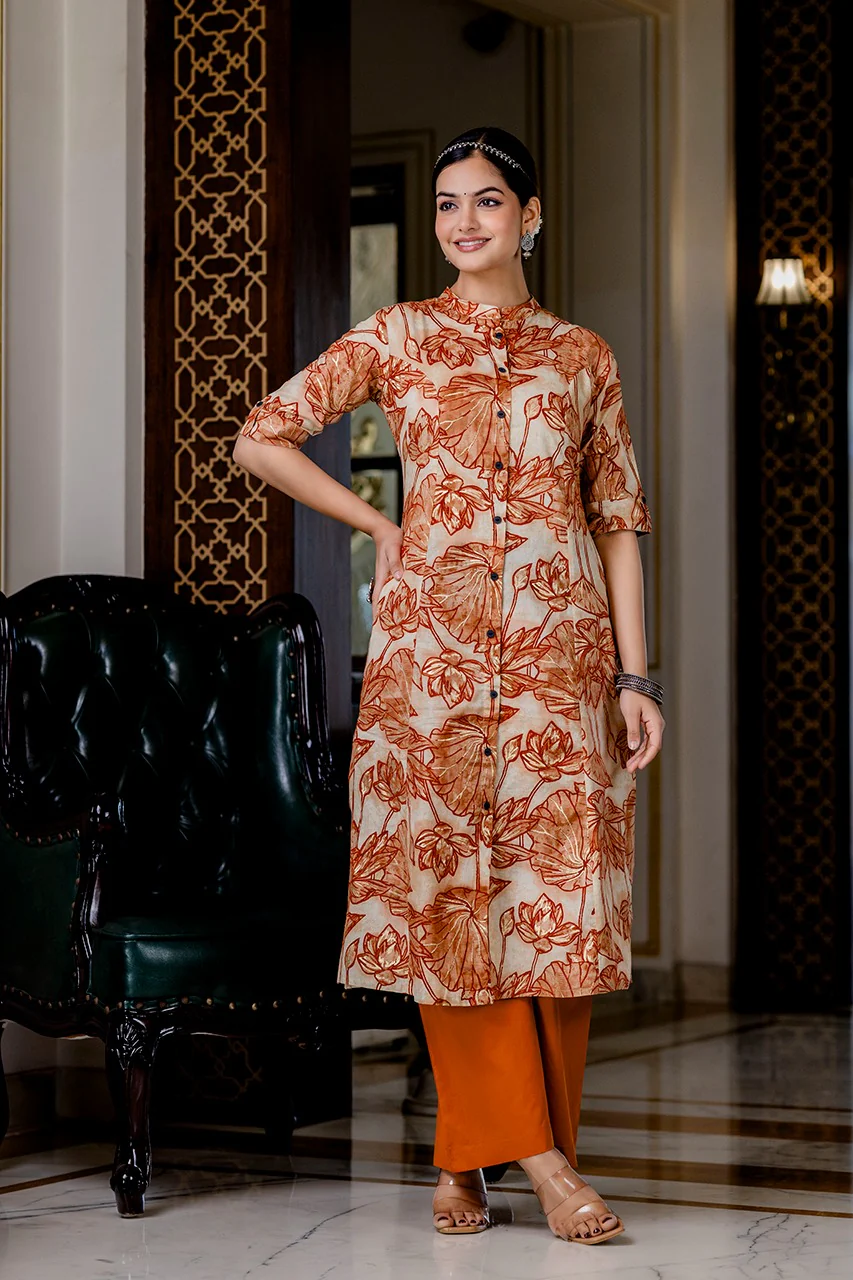Shnaya Rust Floral Cotton A-line Coord Set - Image 3