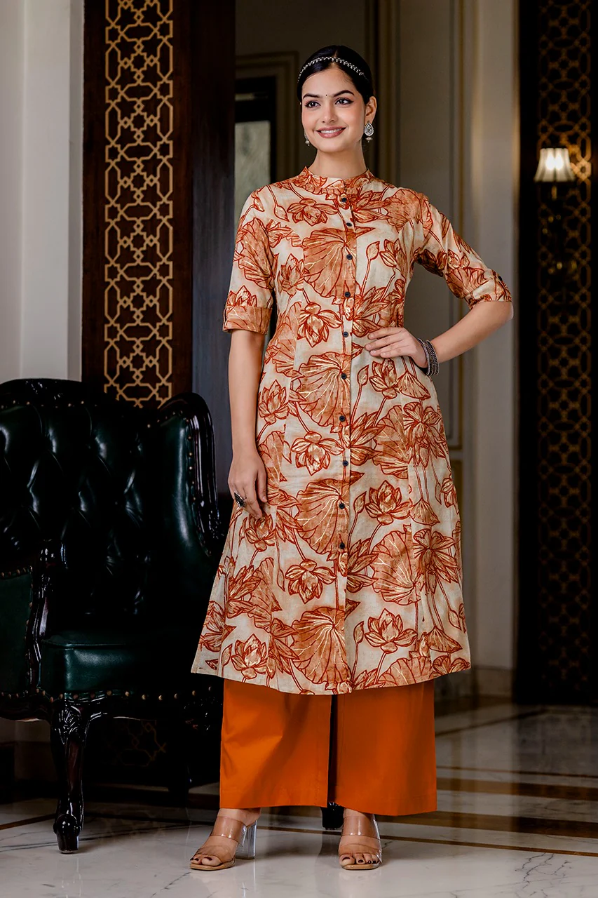 Shnaya Rust Floral Cotton A-line Coord Set - Image 5