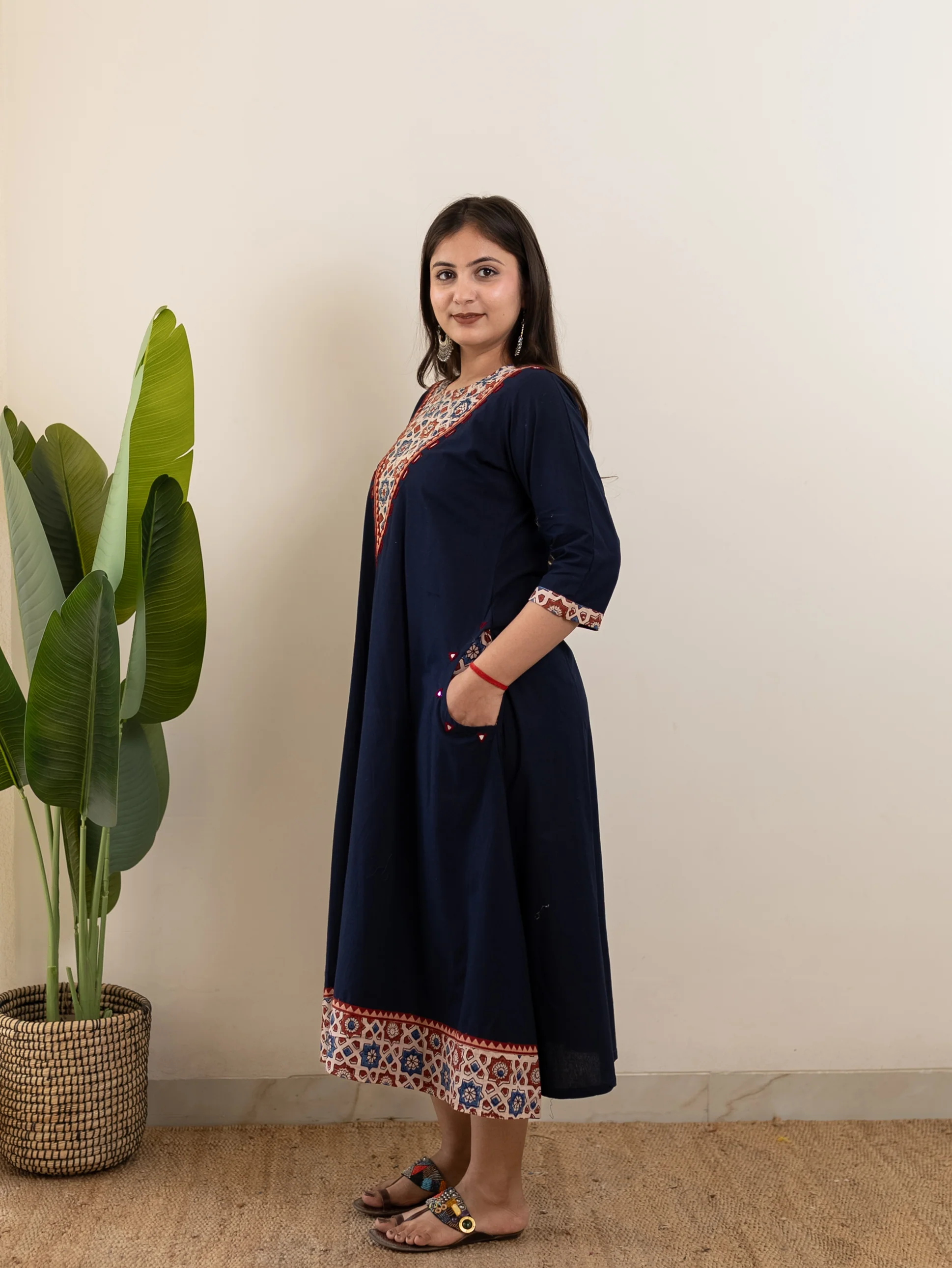 Sifra Blue Cotton Ajrakh Embroidered A-line Kurta - Image 2