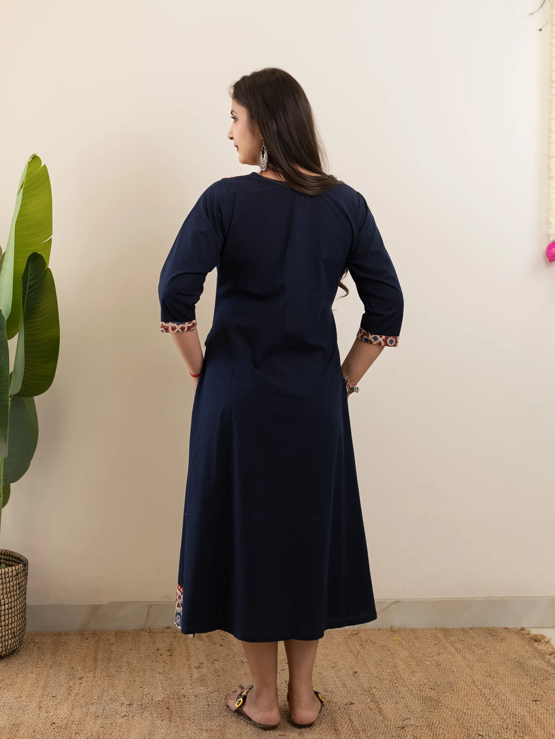 Sifra Blue Cotton Ajrakh Embroidered A-line Kurta - Image 4