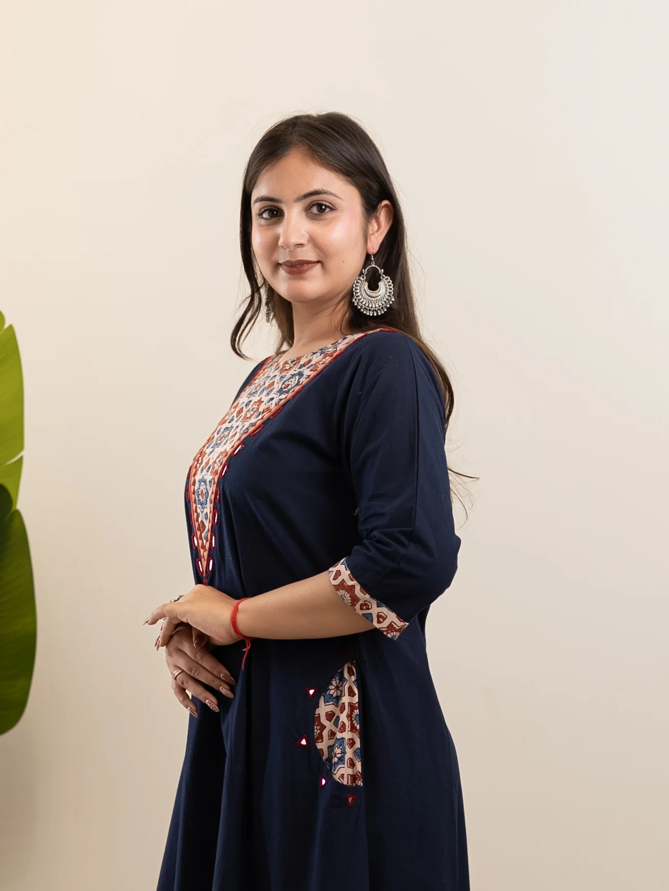 Sifra Blue Cotton Ajrakh Embroidered A-line Kurta - Image 5