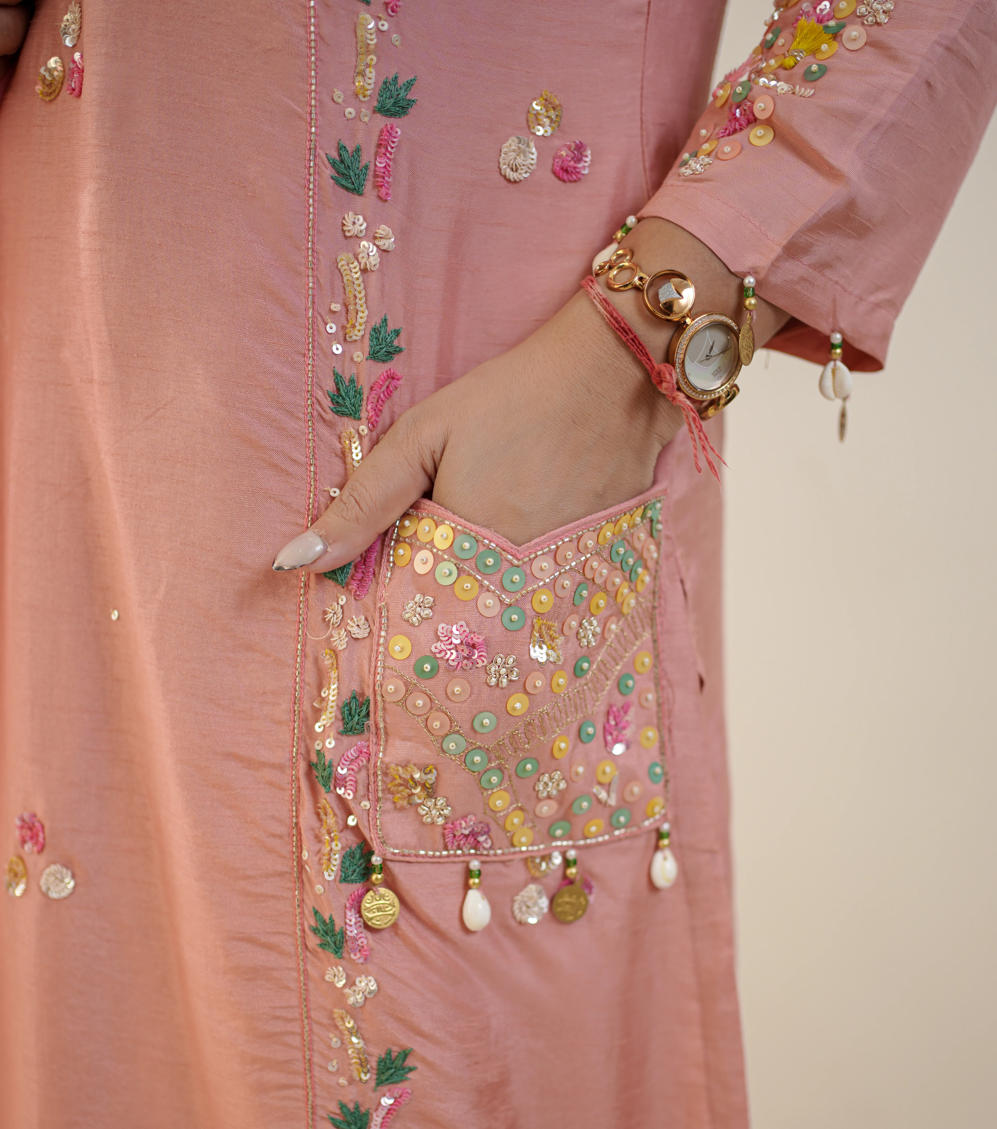 Sia Pink Silk Festive HandEmbroidered Pant Set - Image 7