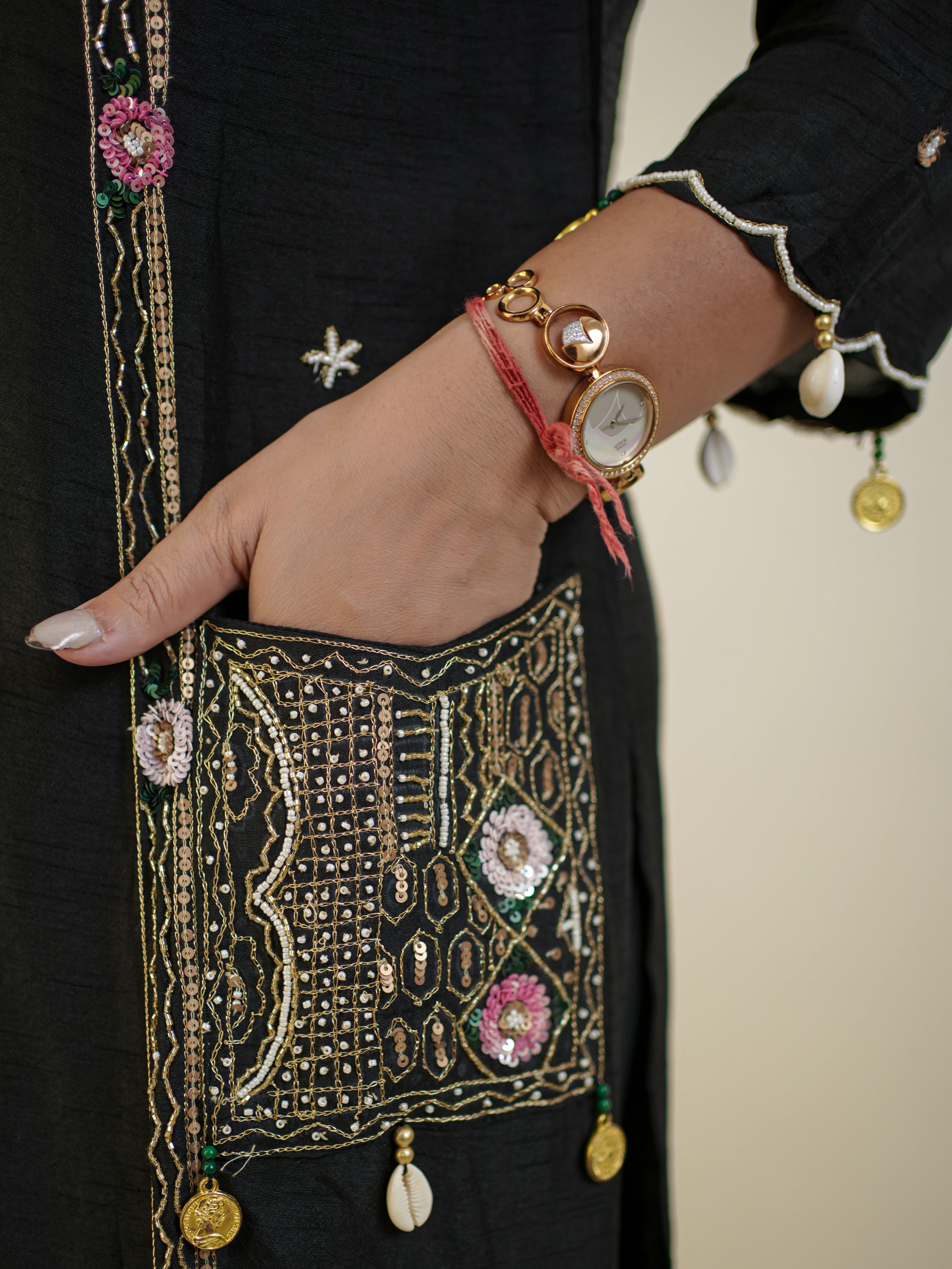Sia Black Silk Festive HandEmbroidered Pant Set - Image 6