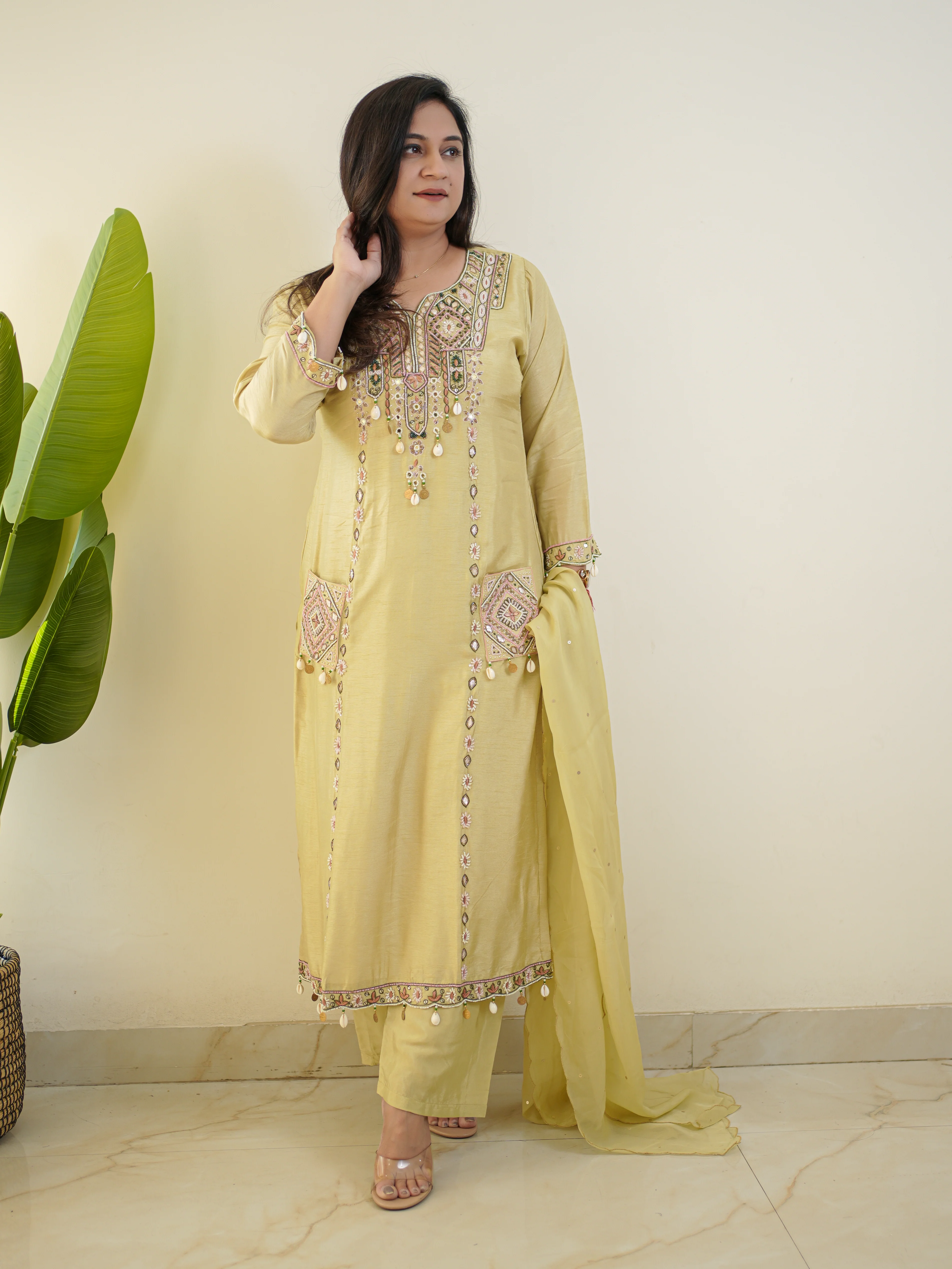 Sia Pistachio Green Silk Festive Hand Embroidered Pant Set - Image 5