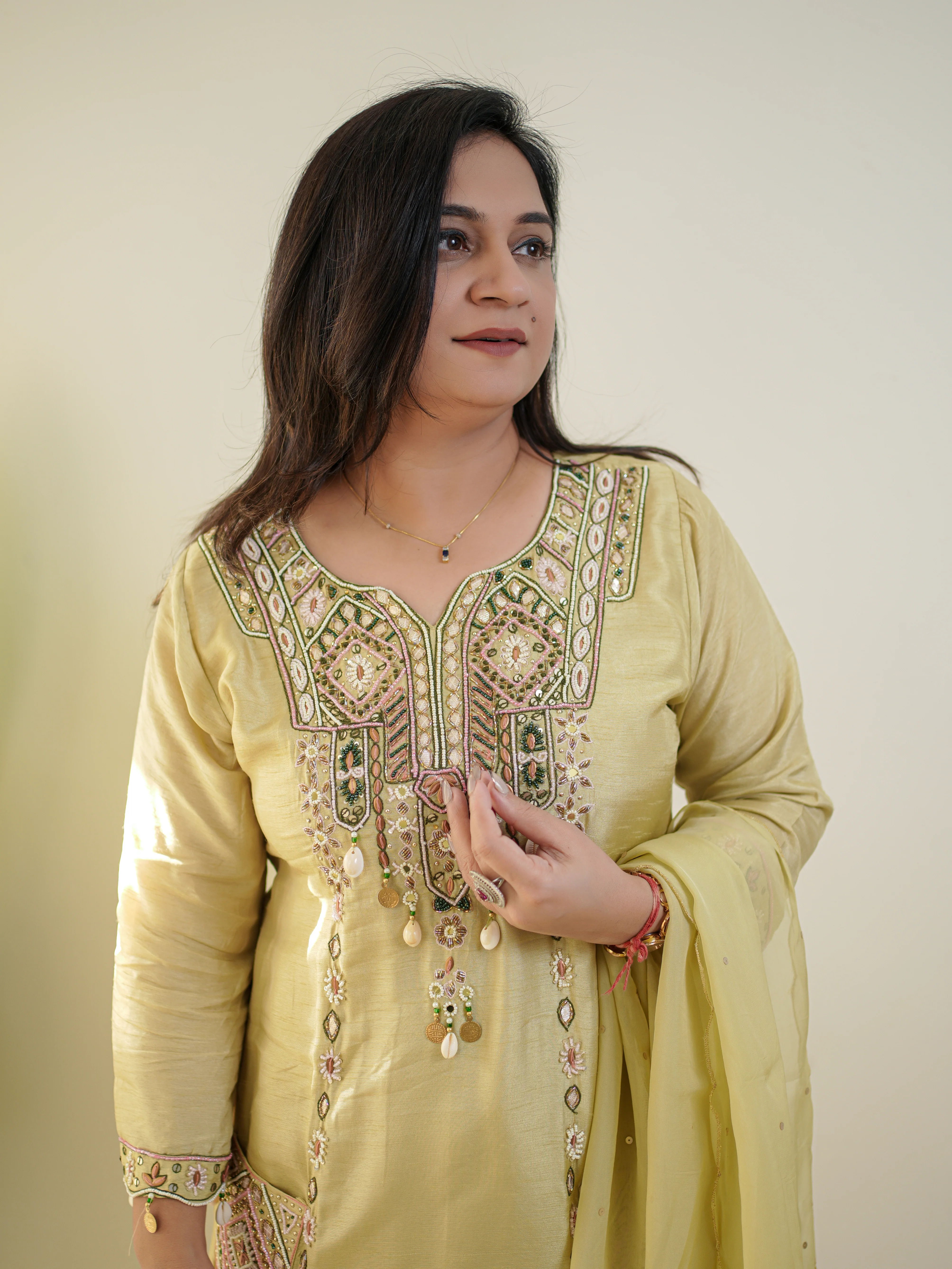 Sia Pistachio Green Silk Festive Hand Embroidered Pant Set - Image 7