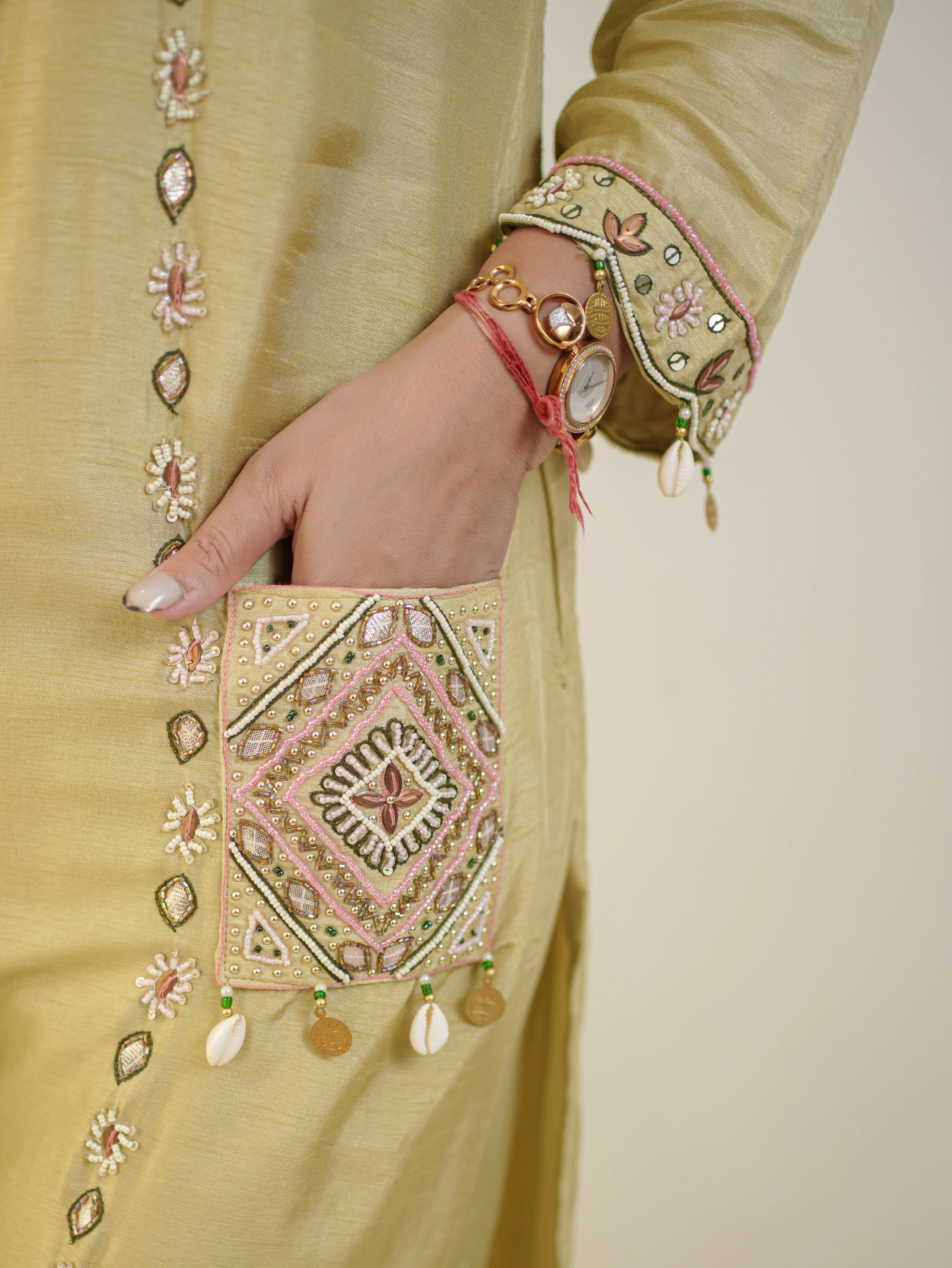 Sia Pistachio Green Silk Festive Hand Embroidered Pant Set - Image 9