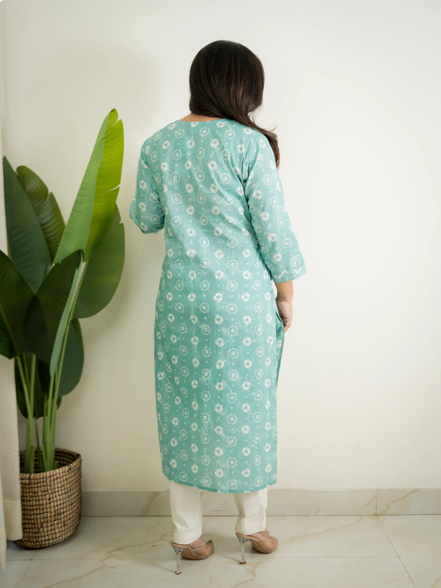 Sky Blue Floral Cotton Casual Straight Kurta - Image 5