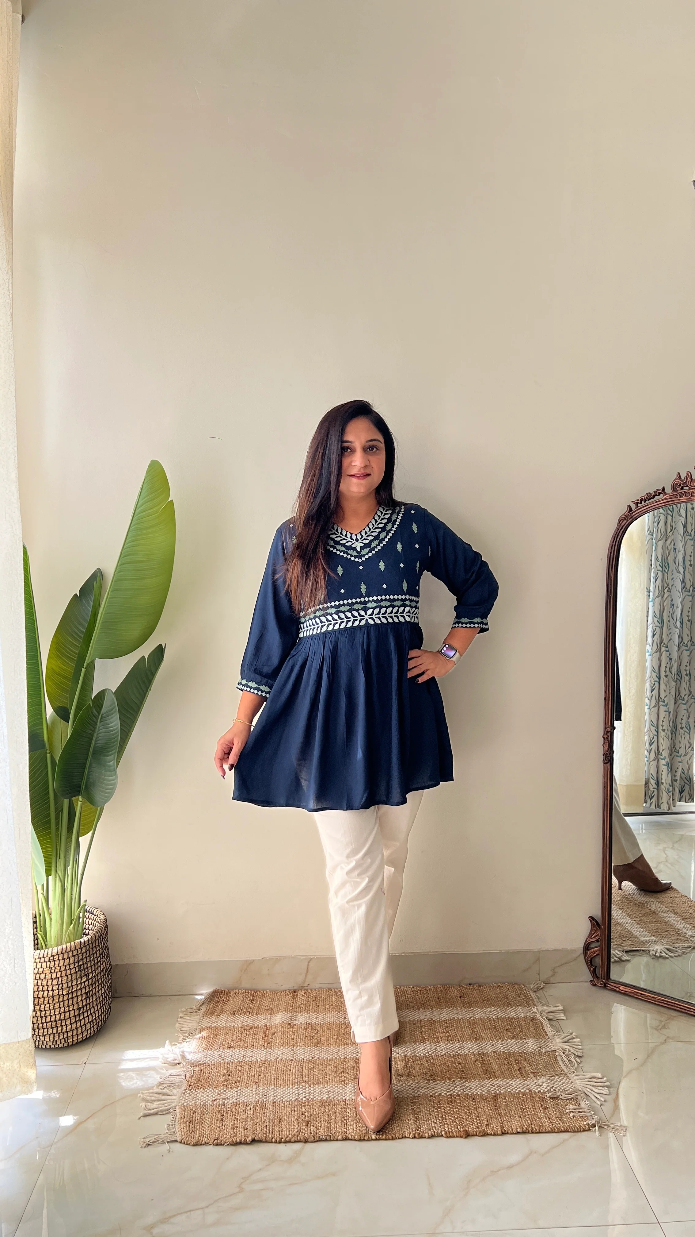 Soha Cotton Embroidered A-line Short Top