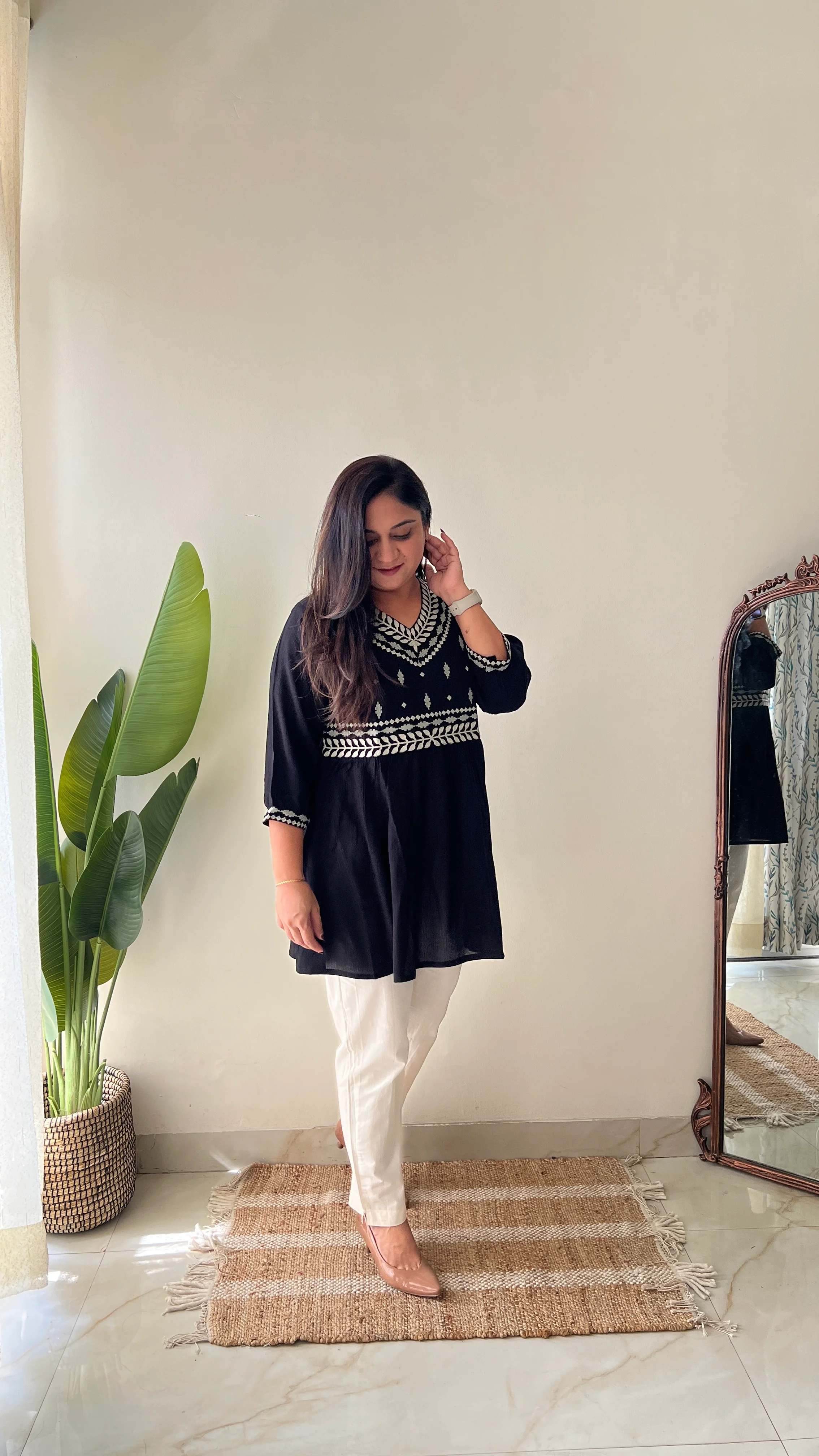 Soha Cotton Embroidered A-line Short Top - Image 10