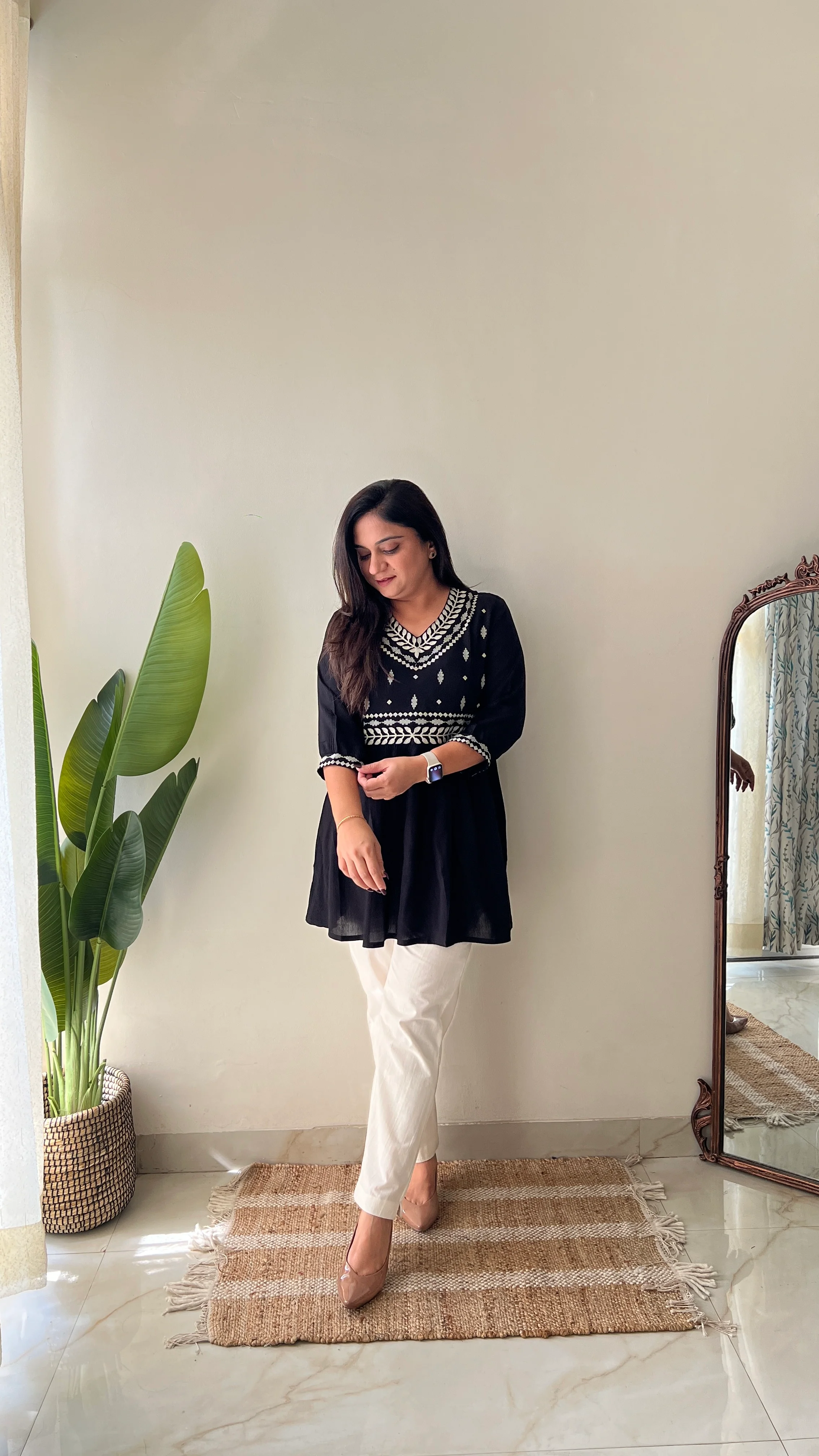 Soha Cotton Embroidered A-line Short Top - Image 11
