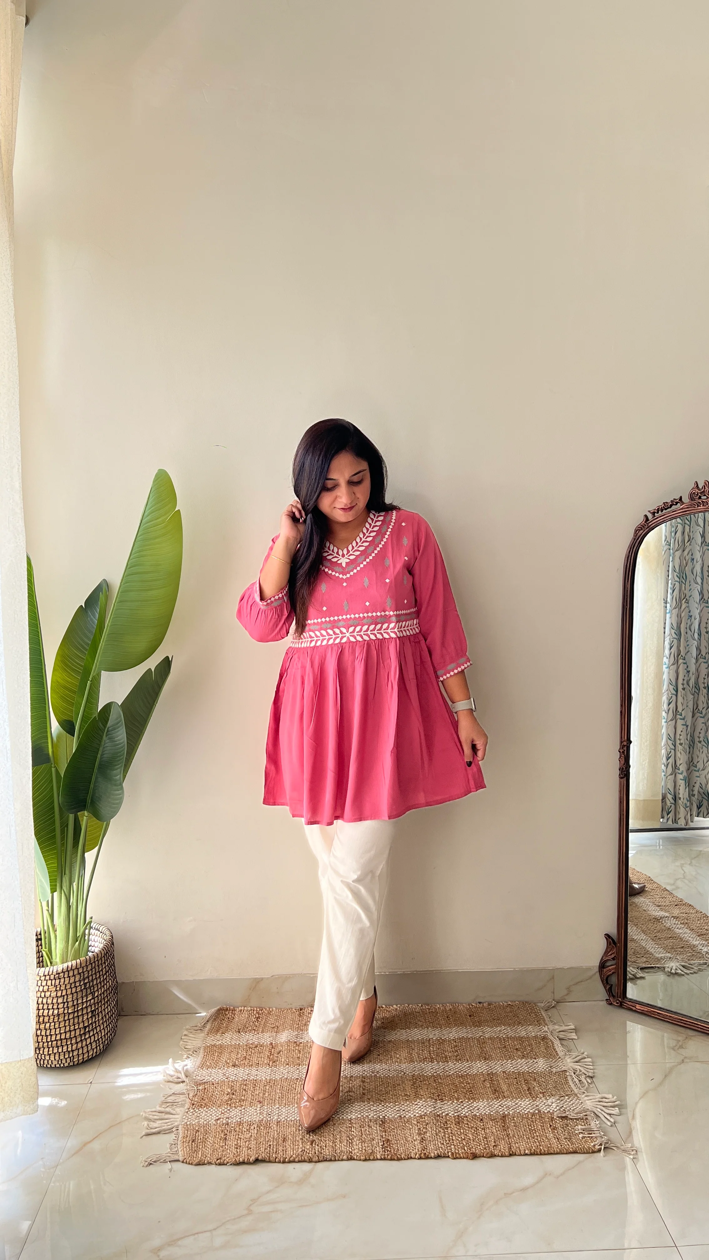 Soha Cotton Embroidered A-line Short Top - Image 12