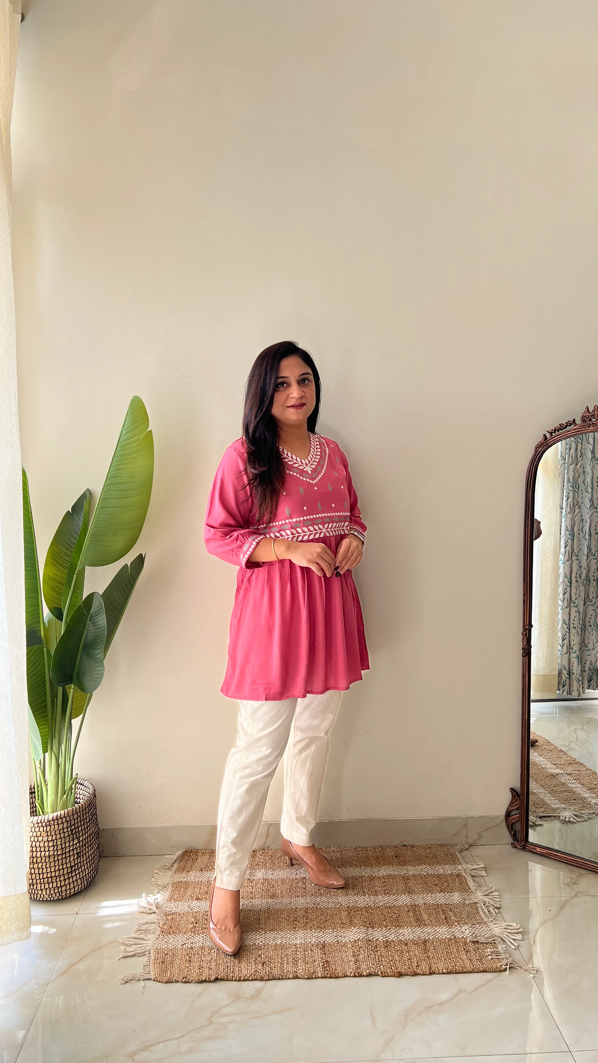Soha Cotton Embroidered A-line Short Top - Image 13