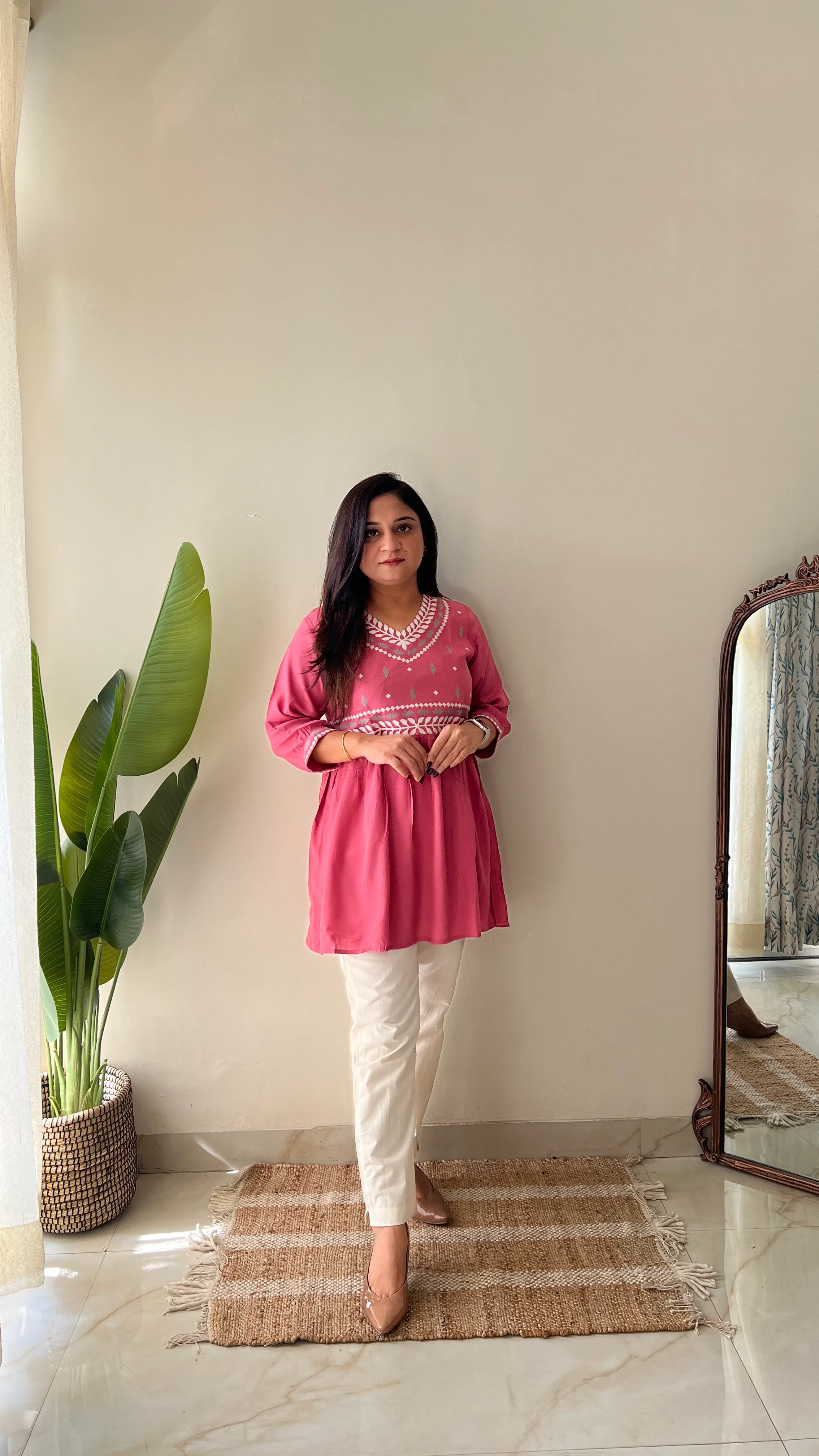 Soha Cotton Embroidered A-line Short Top - Image 14