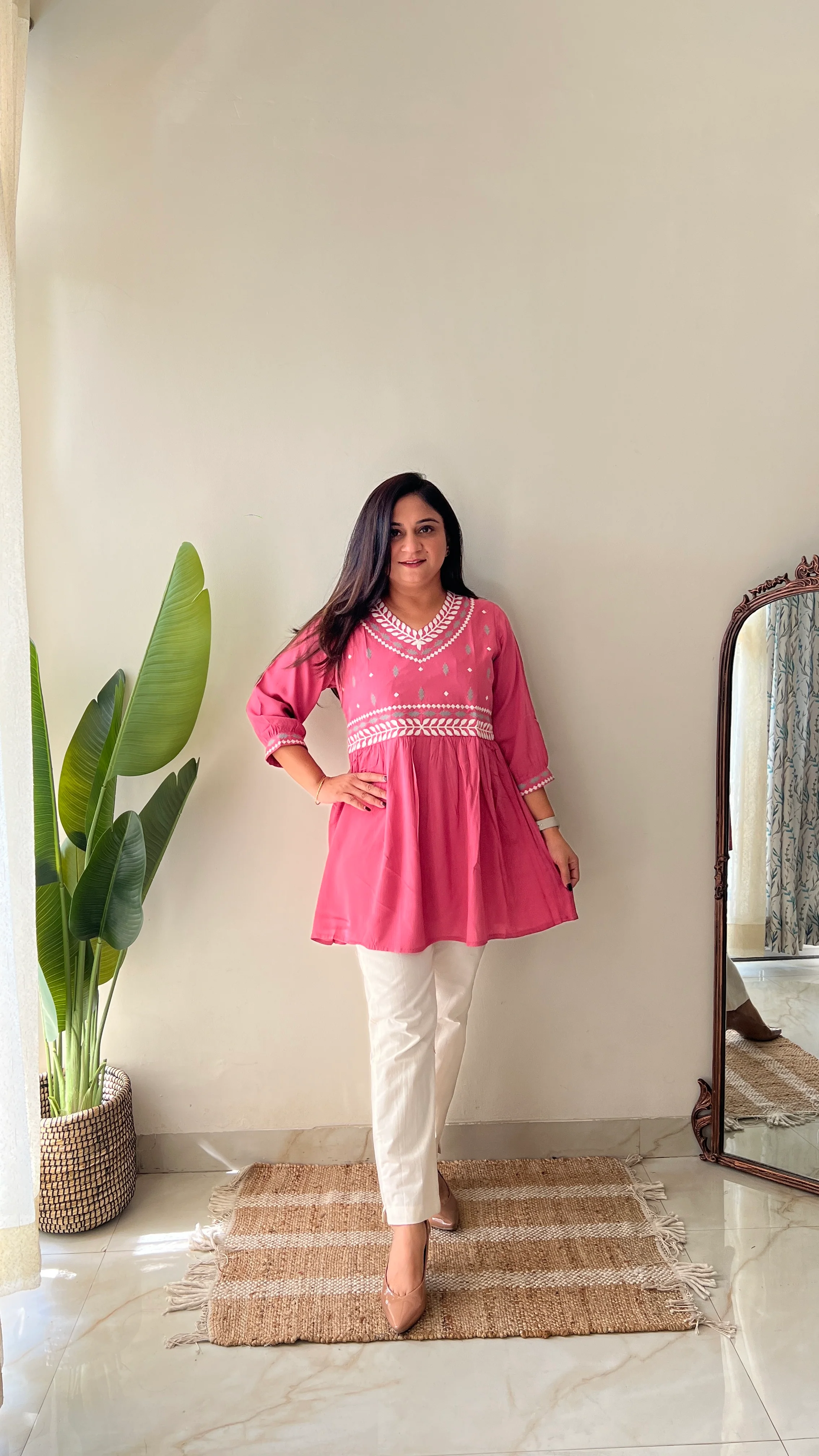 Soha Cotton Embroidered A-line Short Top - Image 16