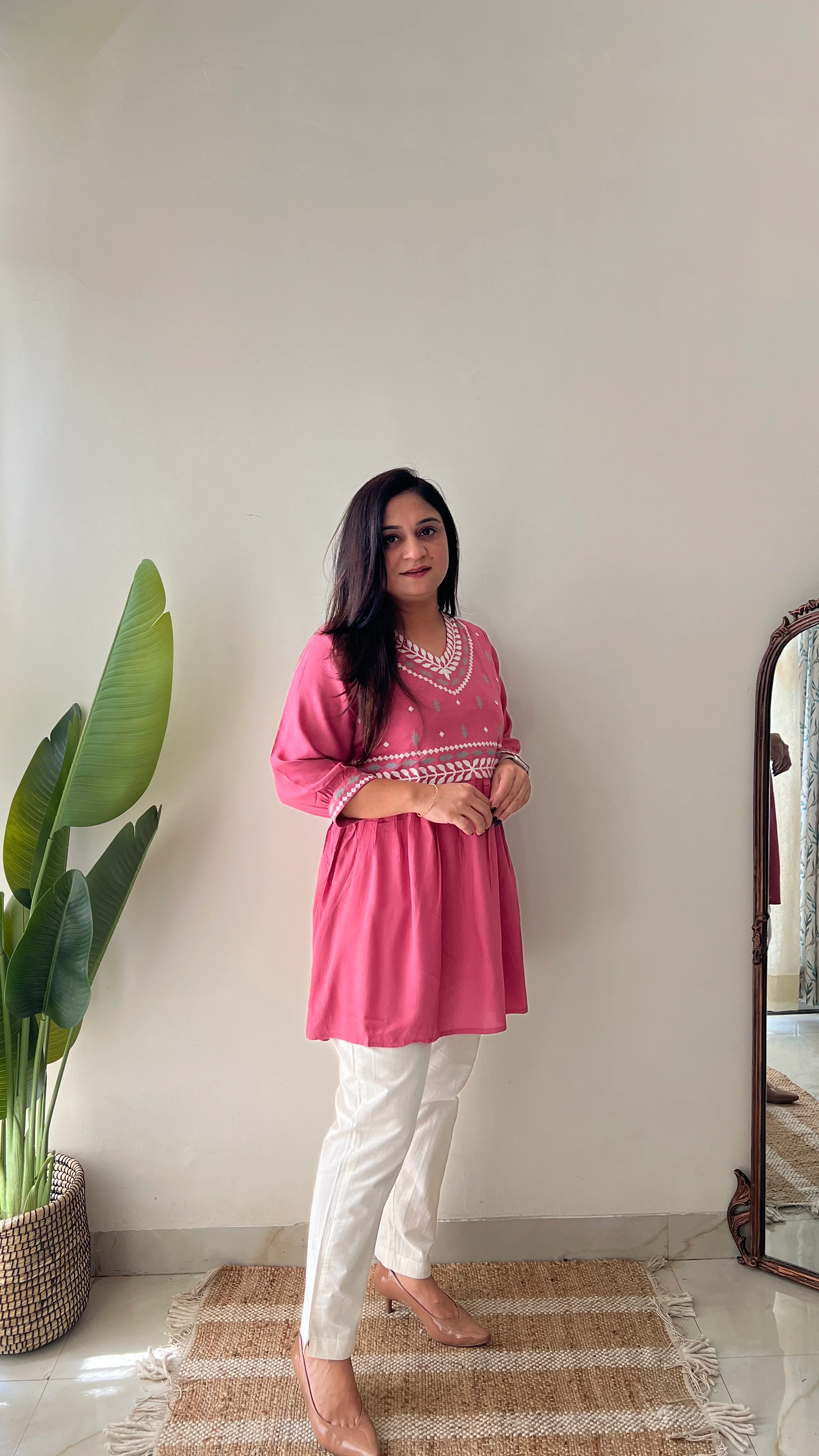 Soha Cotton Embroidered A-line Short Top - Image 17