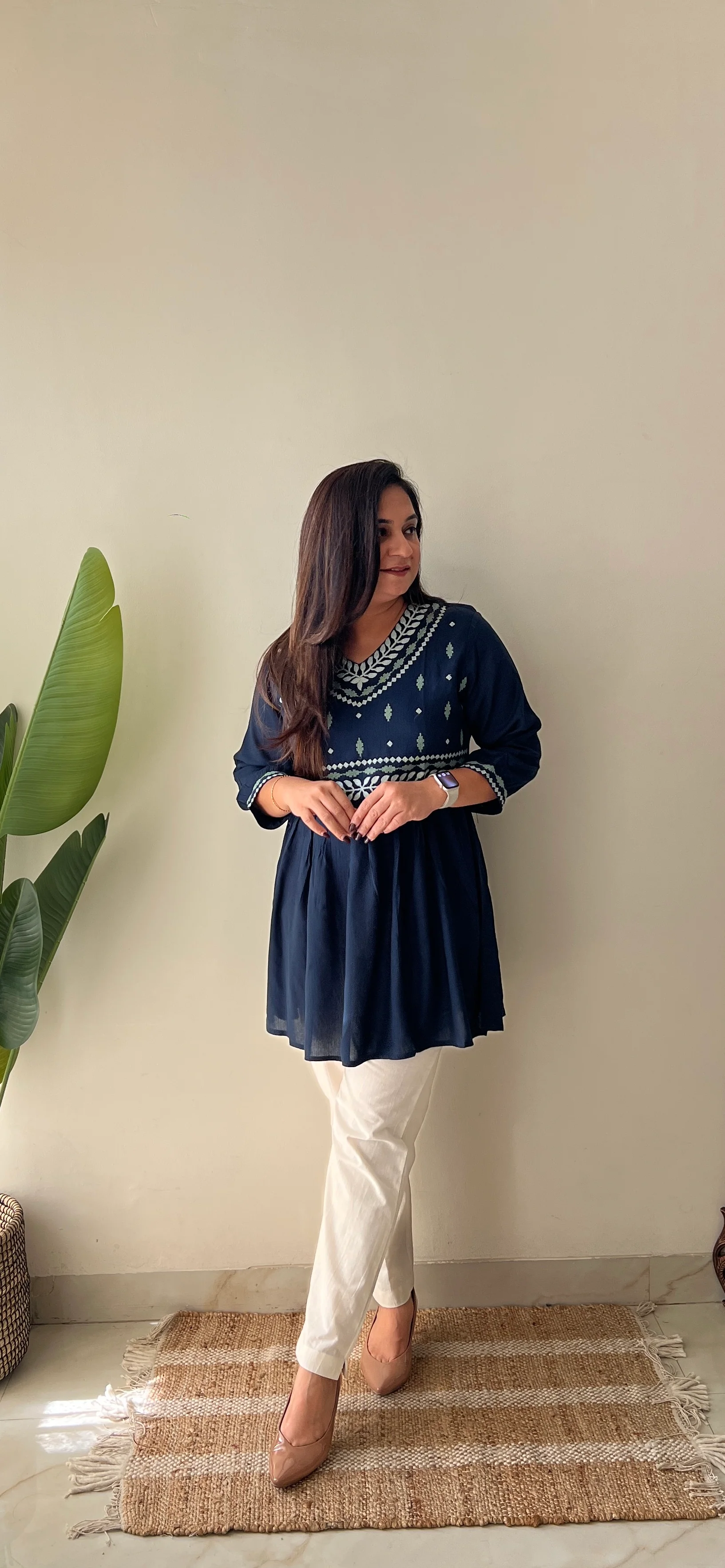 Soha Cotton Embroidered A-line Short Top - Image 2