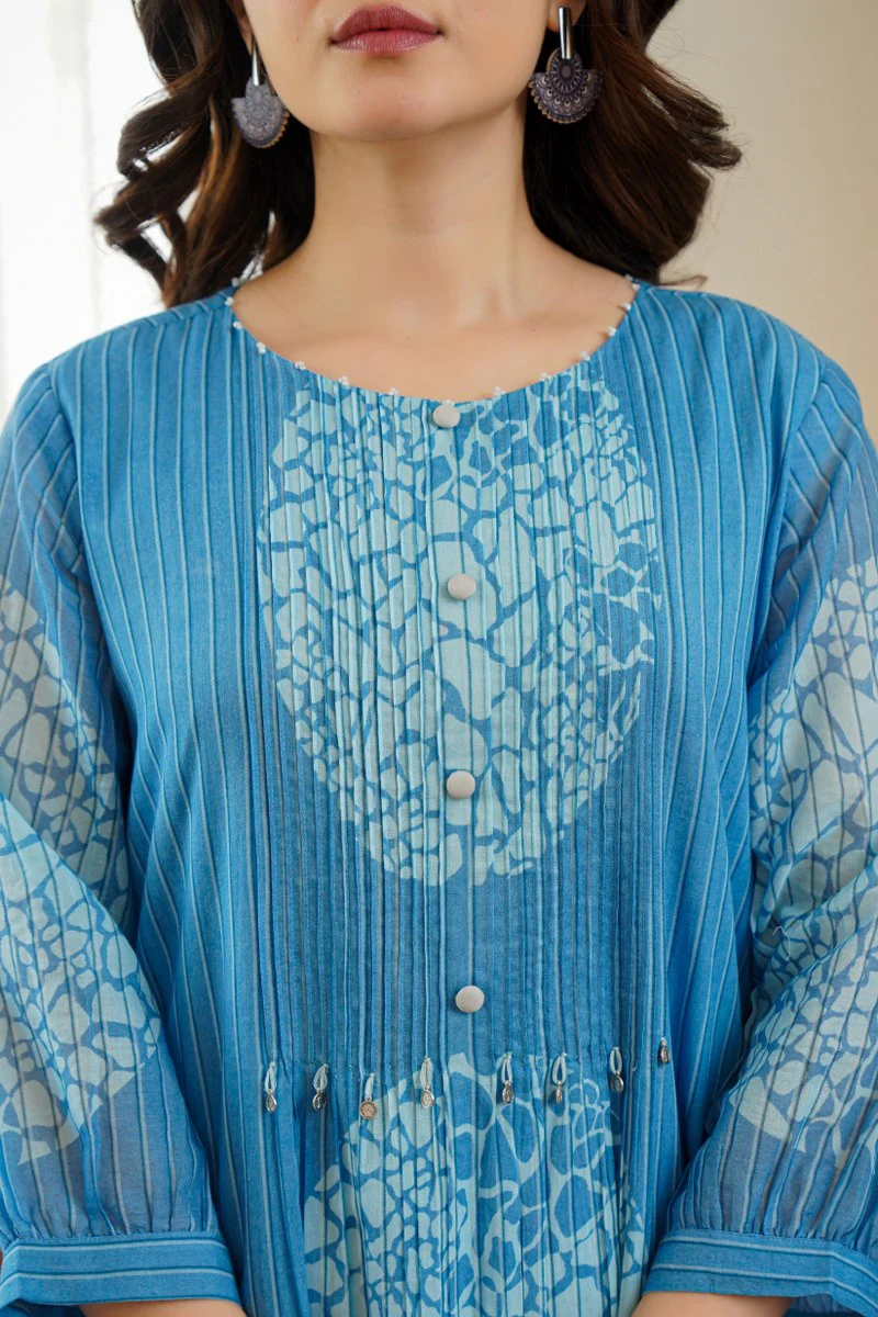 Sudipta Blue Mul Cotton A-line Pant Set - Image 5