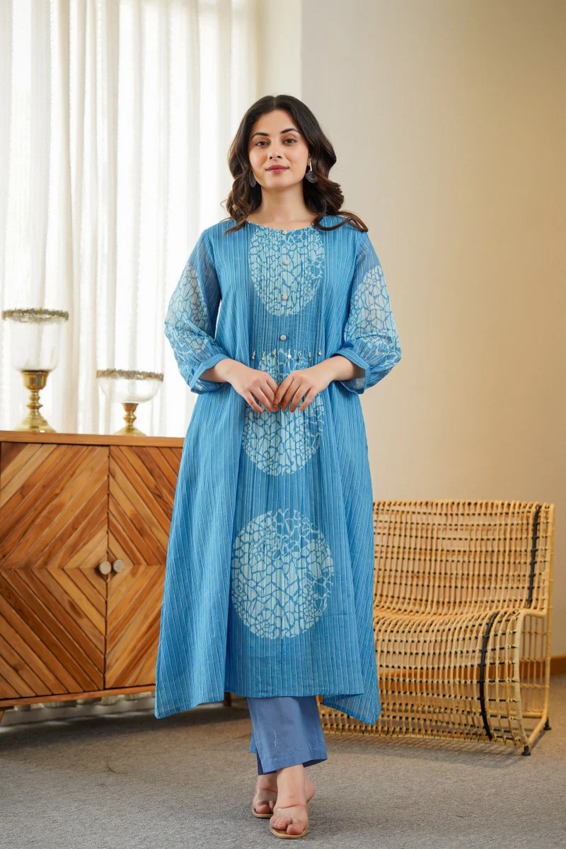 Sudipta Blue Mul Cotton A-line Pant Set - Image 8