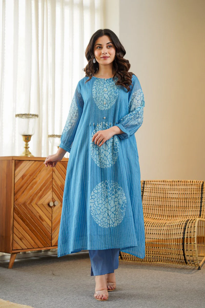 Sudipta Blue Mul Cotton A-line Pant Set - Image 9