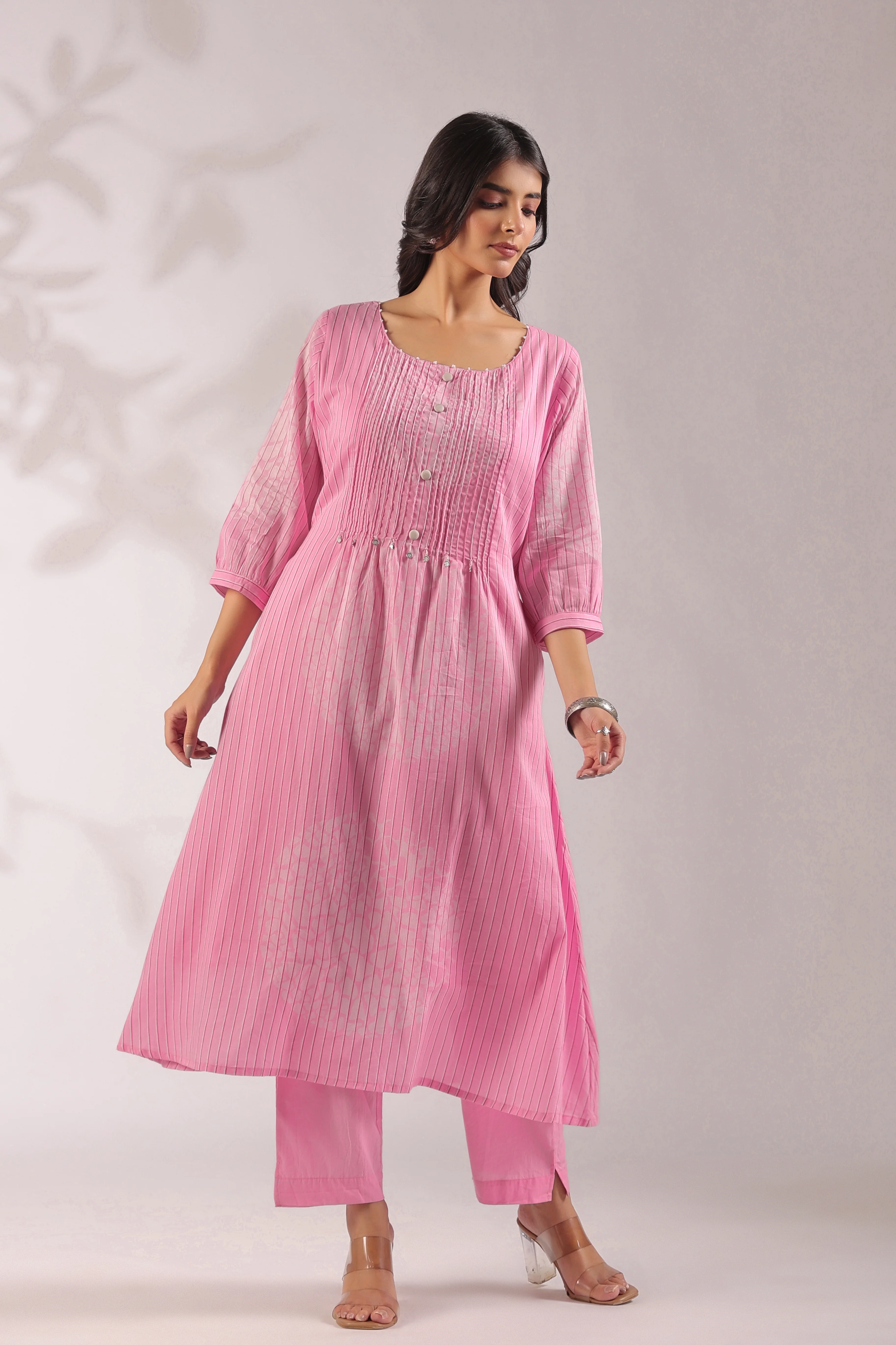 Sudipta Pink Mul Cotton A-line Pant Set