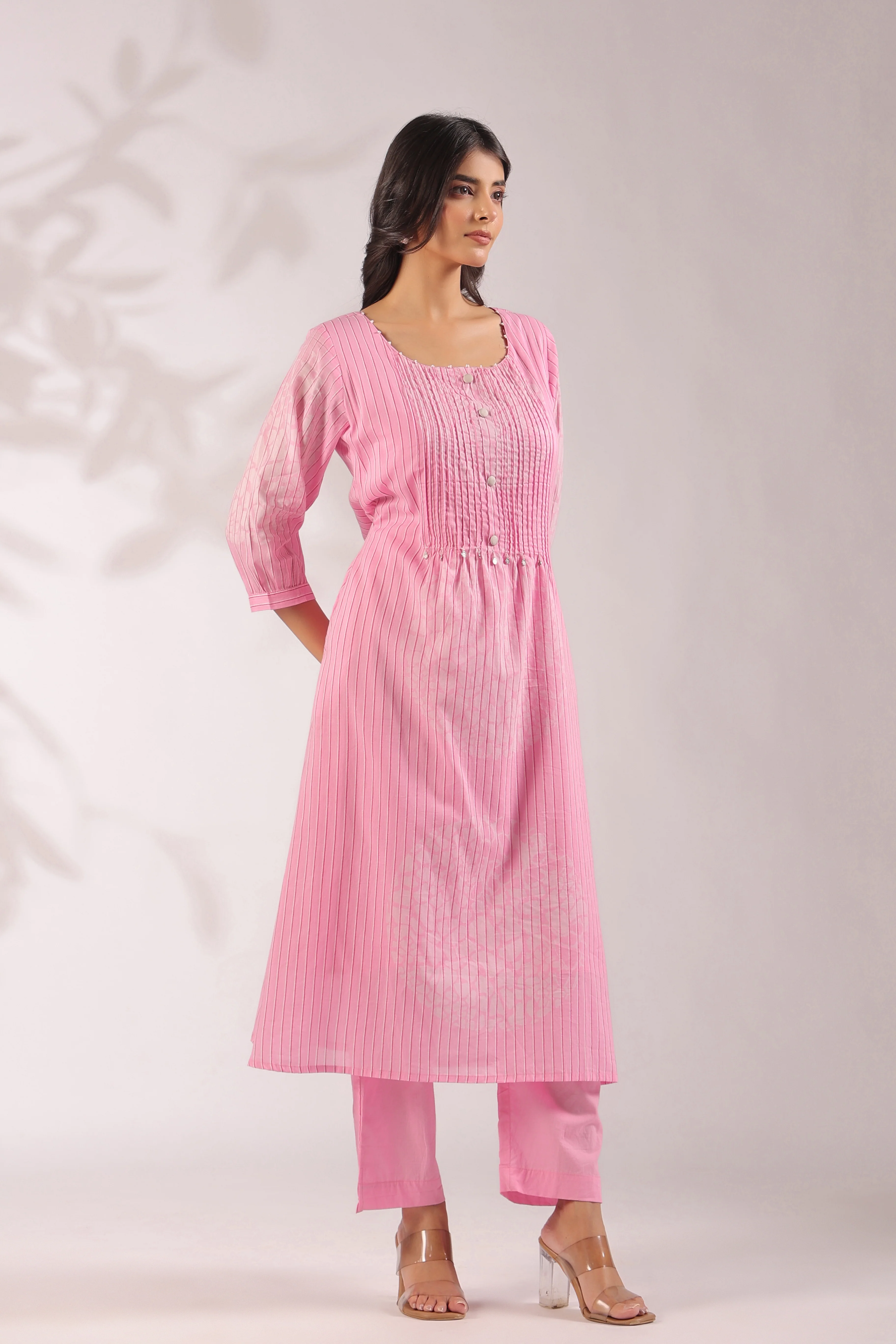 Sudipta Pink Mul Cotton A-line Pant Set - Image 2