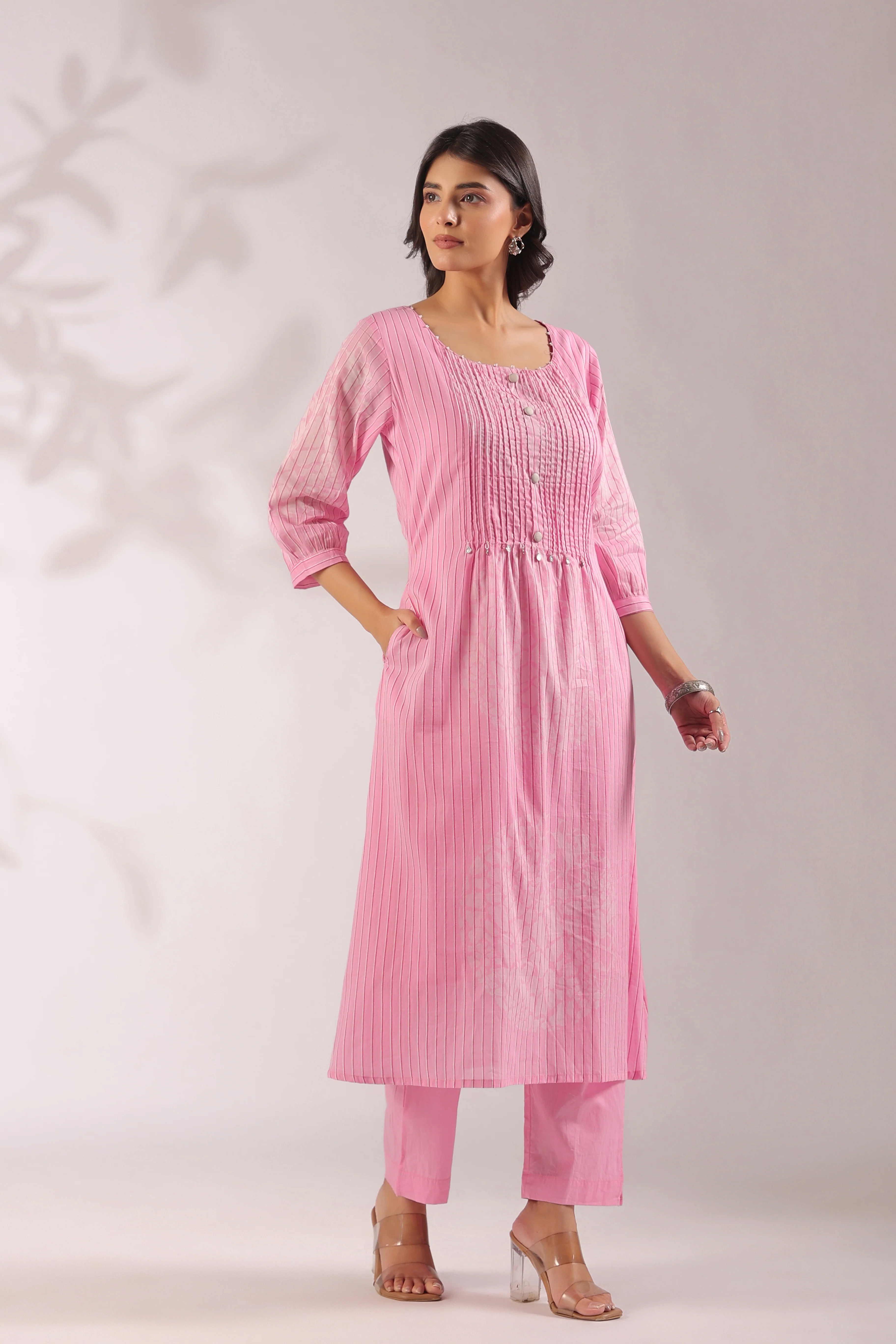 Sudipta Pink Mul Cotton A-line Pant Set - Image 3