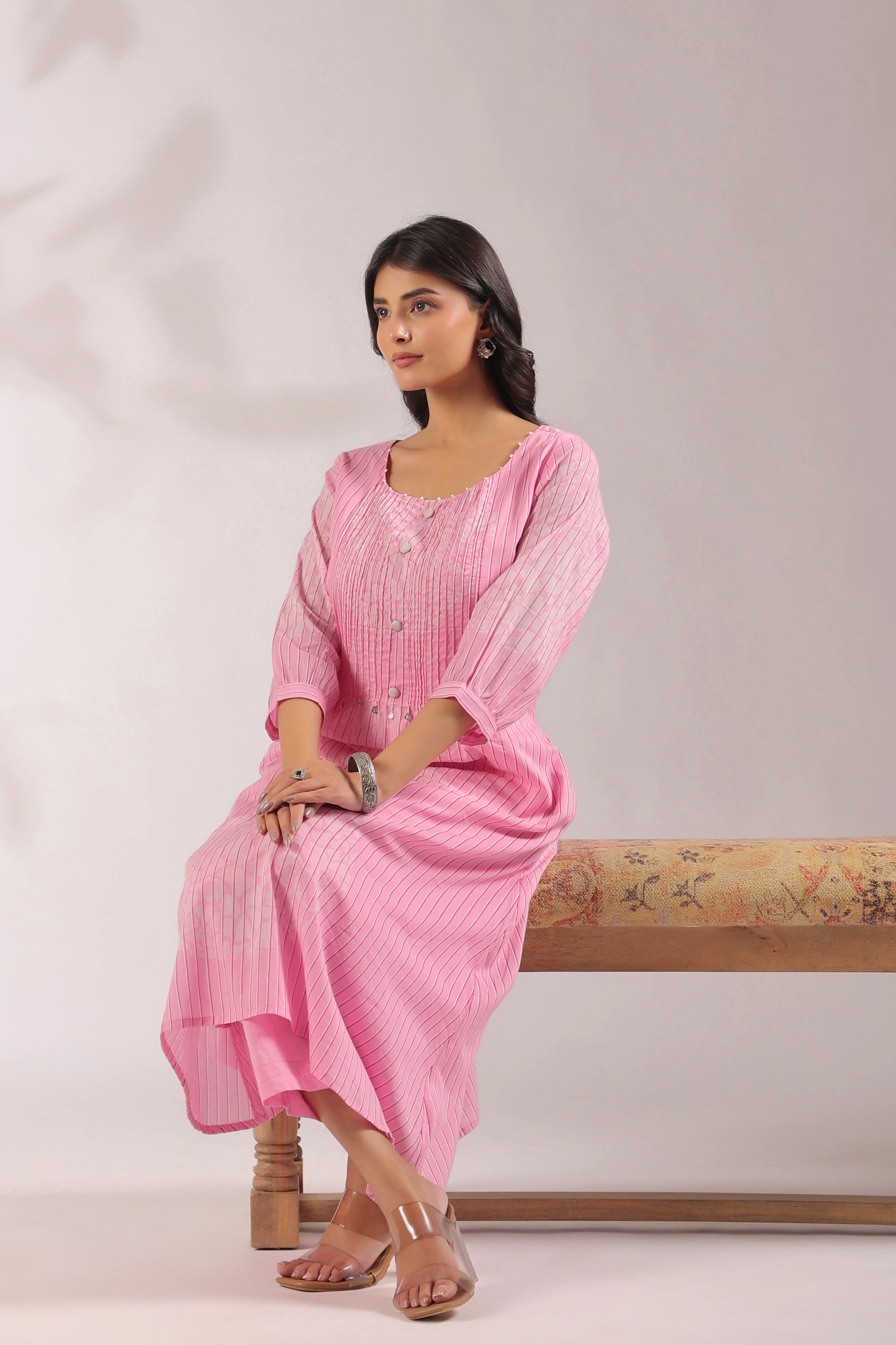 Sudipta Pink Mul Cotton A-line Pant Set - Image 4