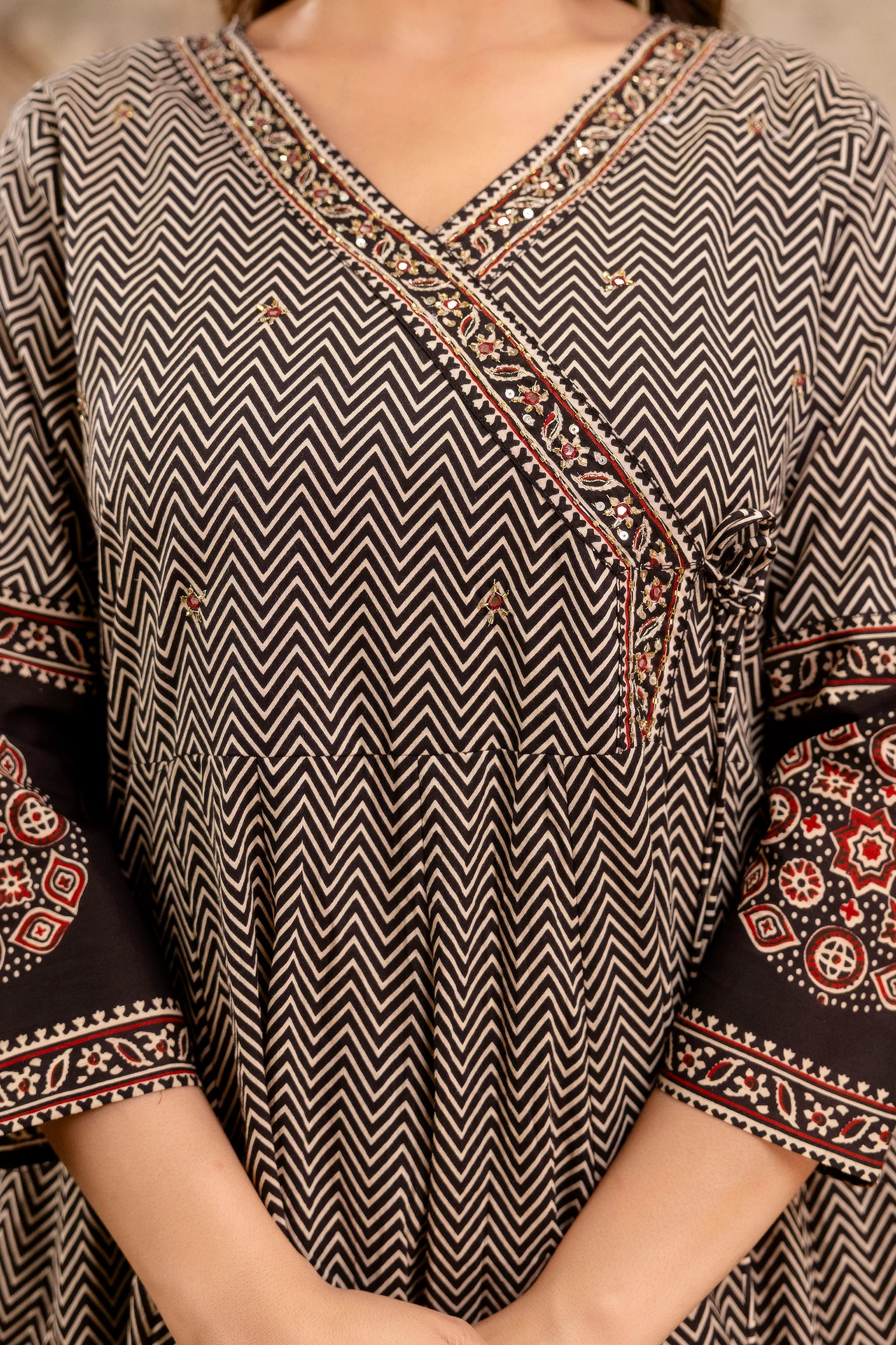 Summerish Cotton Ajrakh HandEmbroidered Anarkali Set - Image 16