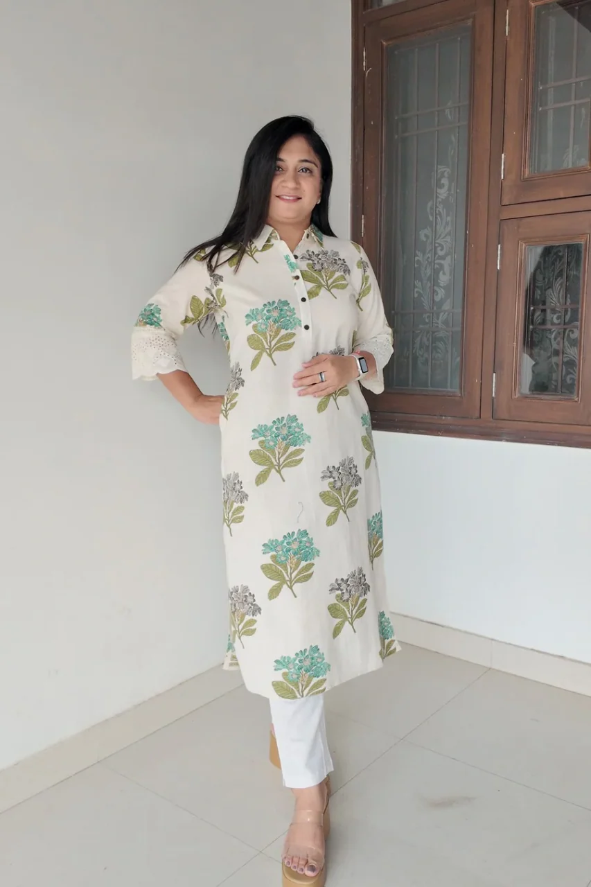 Summerish Floral Collared Cotton Casual kurta with pocket - Image 6