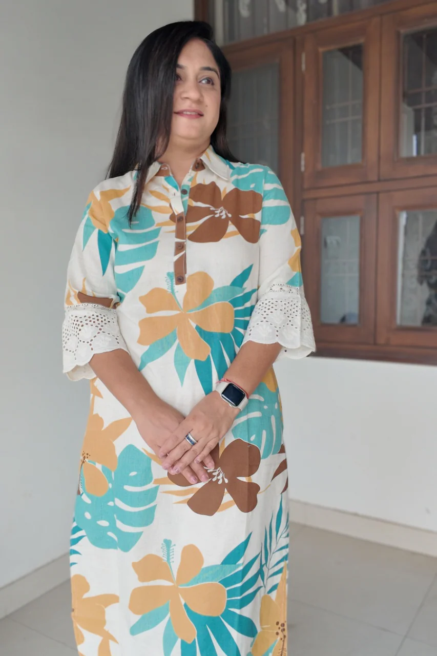Summerish Floral Cotton Casual kurta with pocket - Image 4