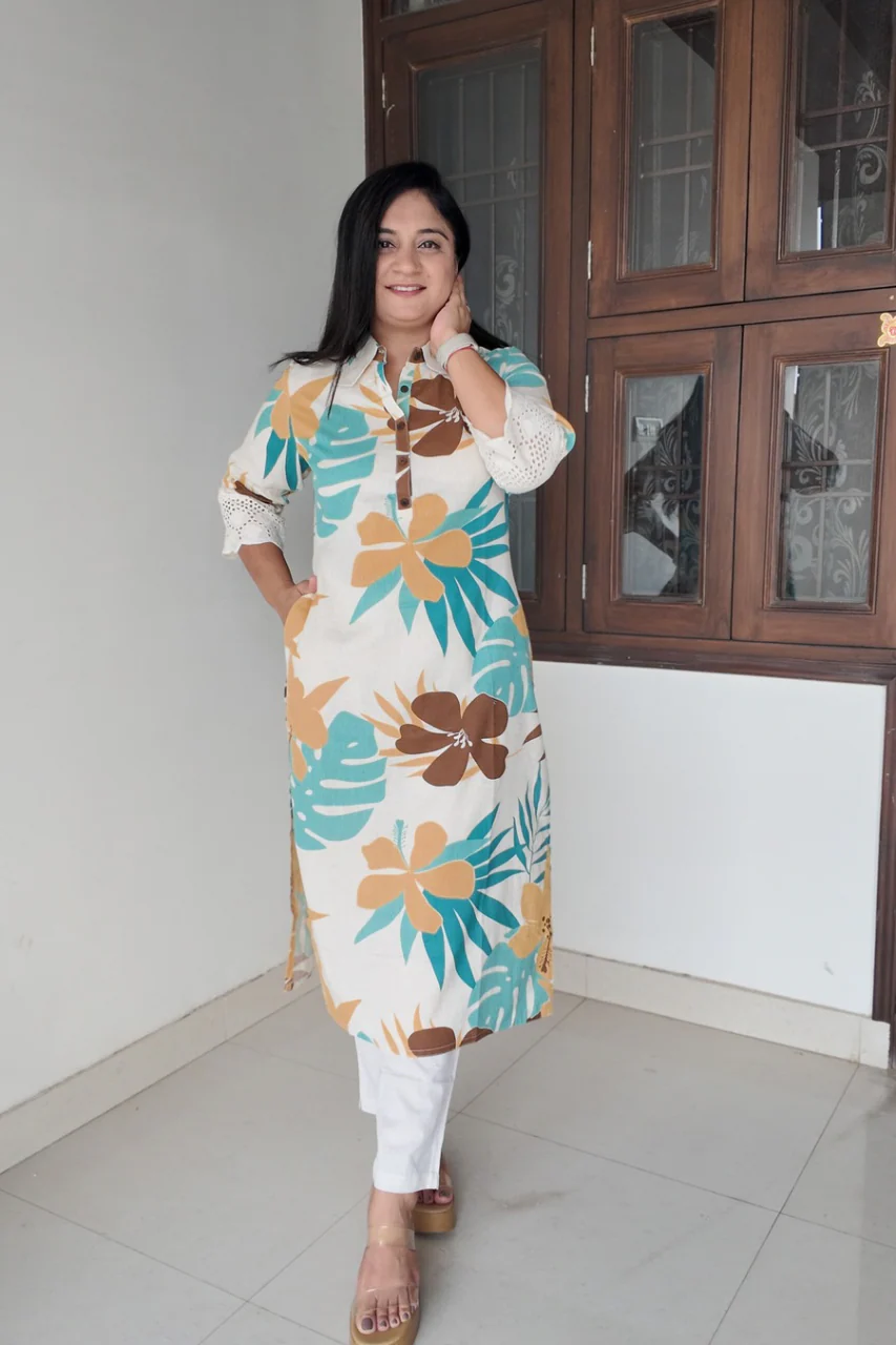 Summerish Floral Cotton Casual kurta with pocket - Image 5
