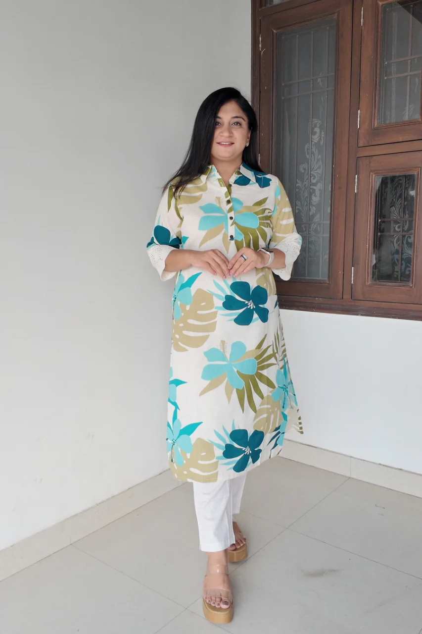 Summerish Floral Cotton Casual kurta with pocket - Image 7