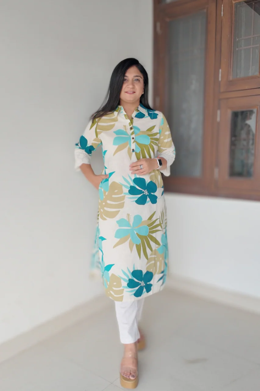 Summerish Floral Cotton Casual kurta with pocket - Image 8