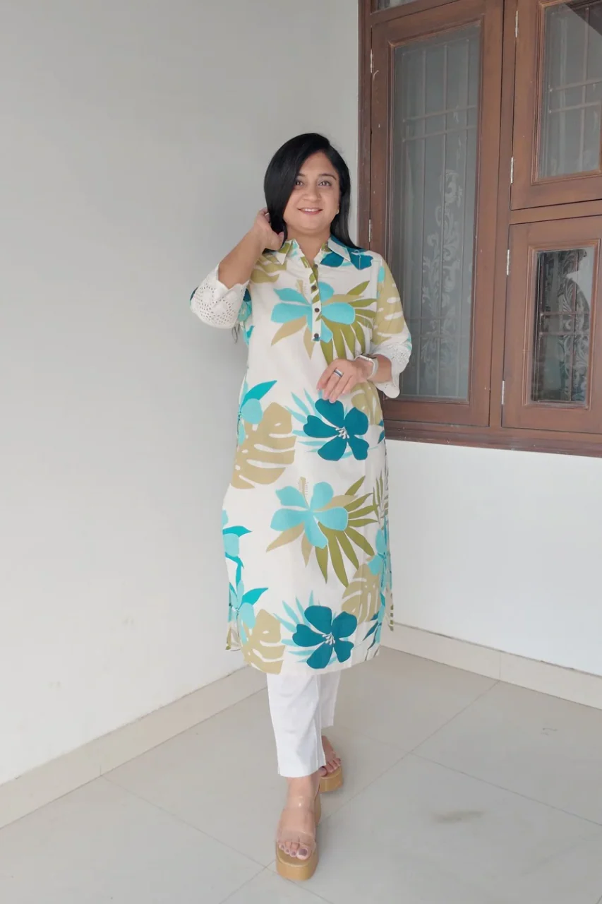 Summerish Floral Cotton Casual kurta with pocket - Image 9