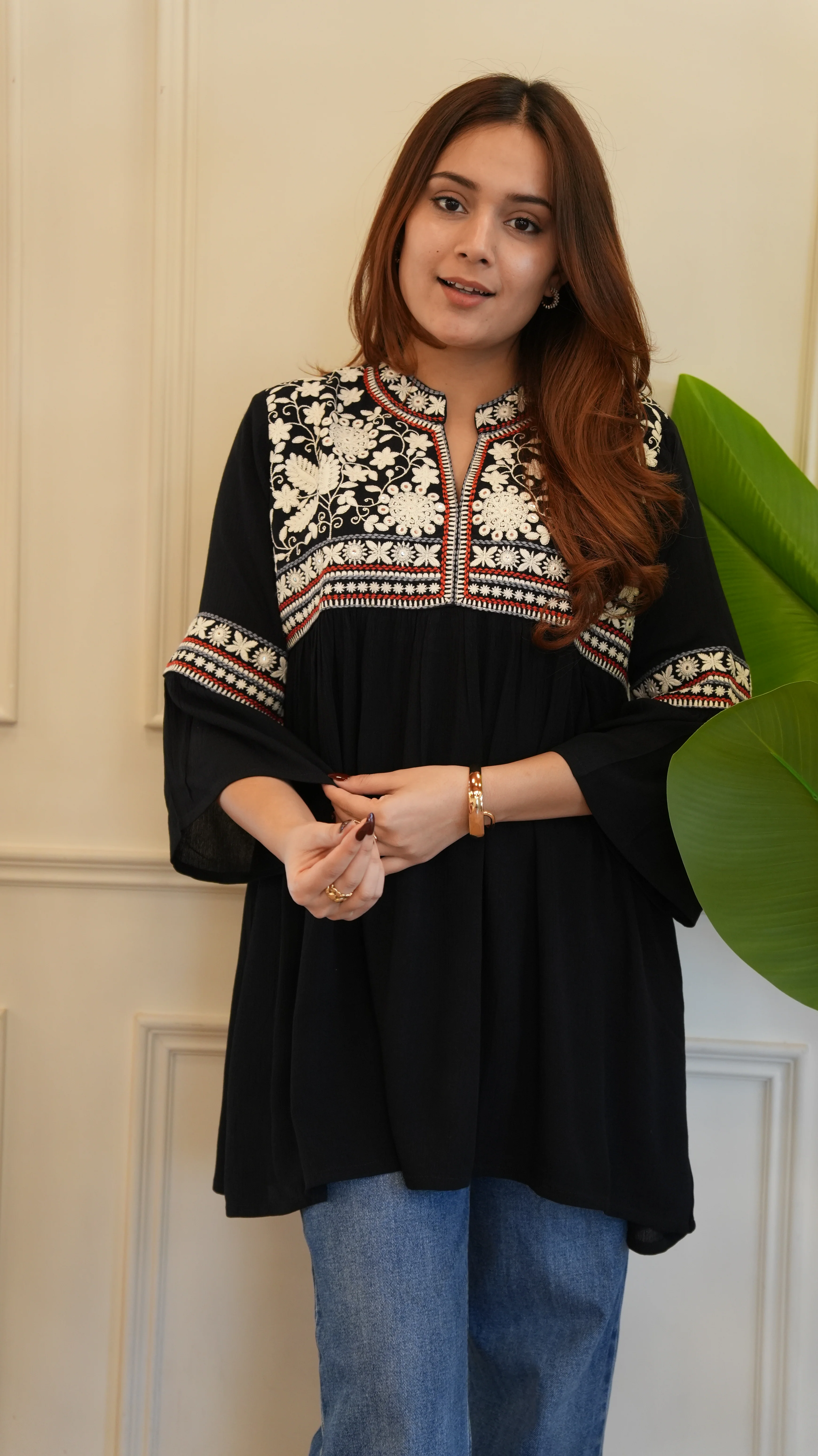Tara Cotton Embroidered Casual Short Top - Image 4