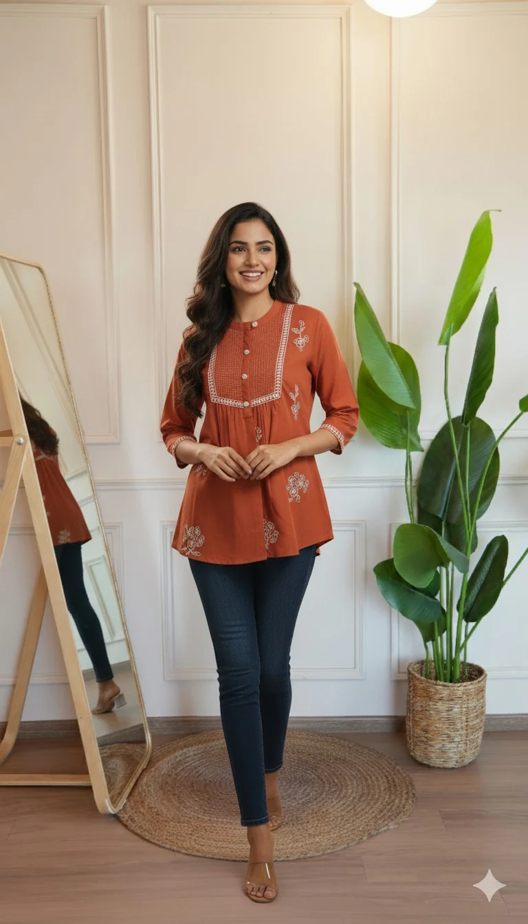 Tarini A-line cotton Embroidered Short Top - Image 17