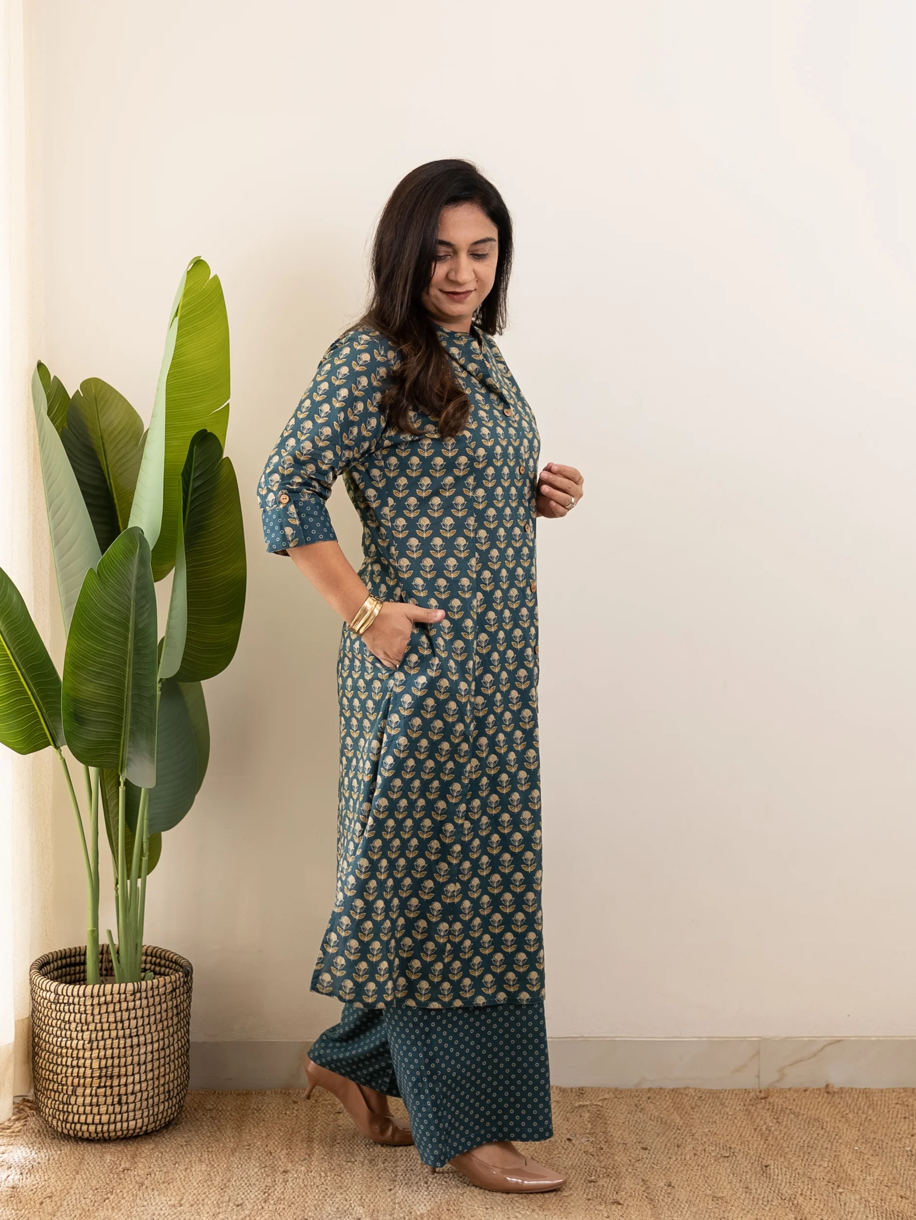 Saba Teal Blue Handblock A-line Cotton Coord Set - Image 10